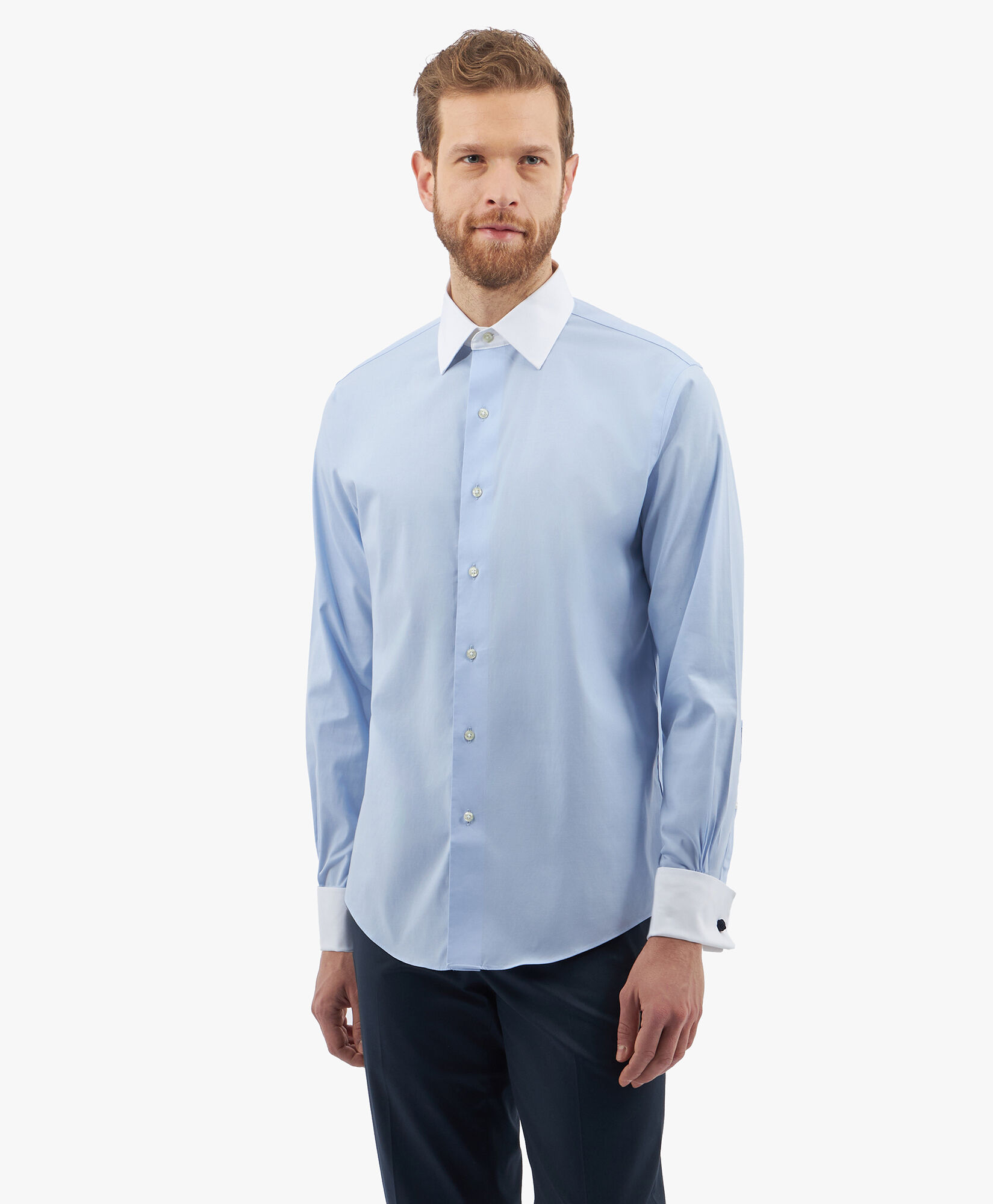 Brooks Brothers Chemise de smoking bleu clair coupe regular non-iron en coton Supima extensible Oxford Pinpoint à col Ainsley Bleu clair/pastel 1000096250US100200725