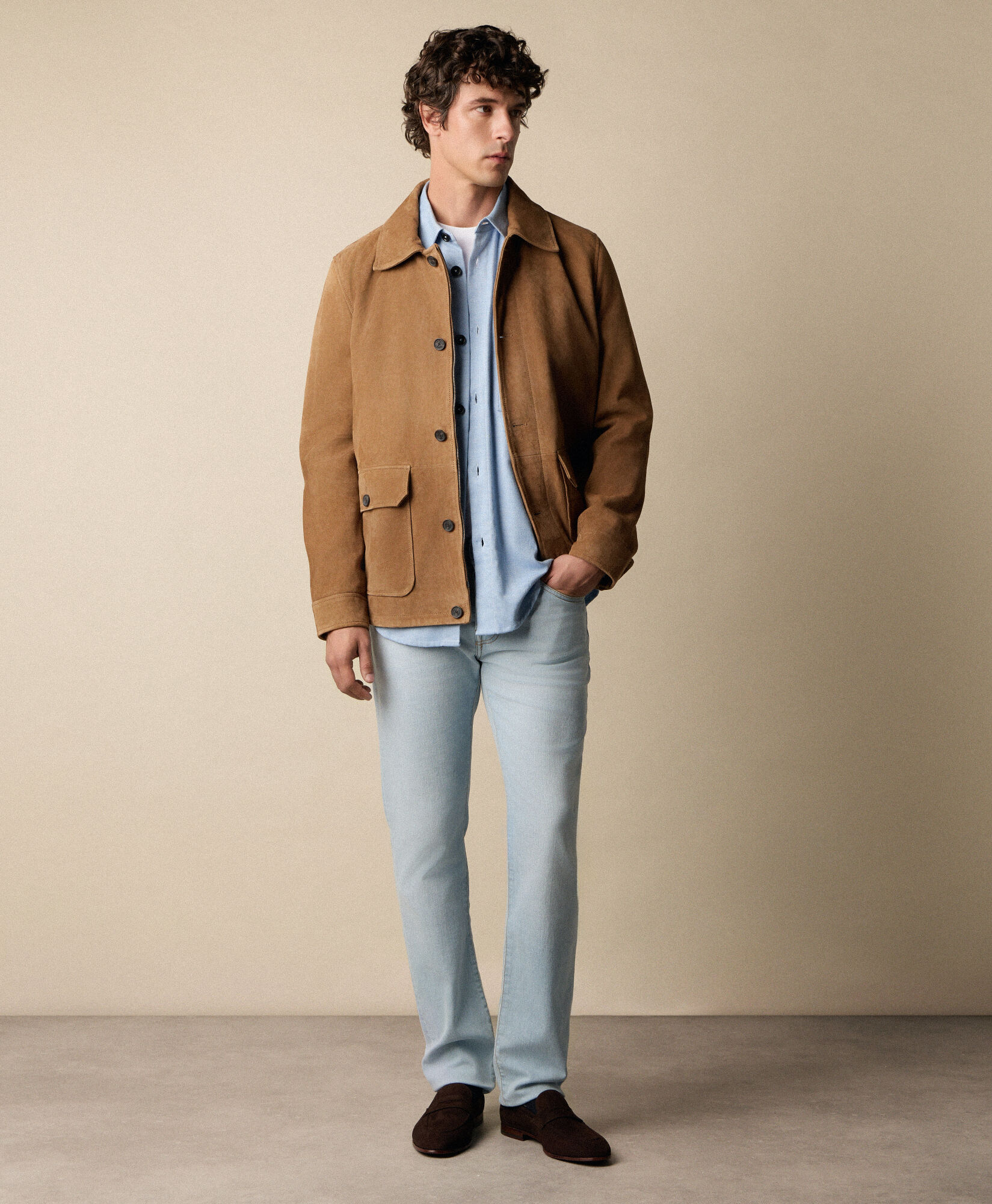 Brooks Brothers Cotton Flannel Overshirt with Flap Pockets Sky CSHAV003COPCO001SKYP0001