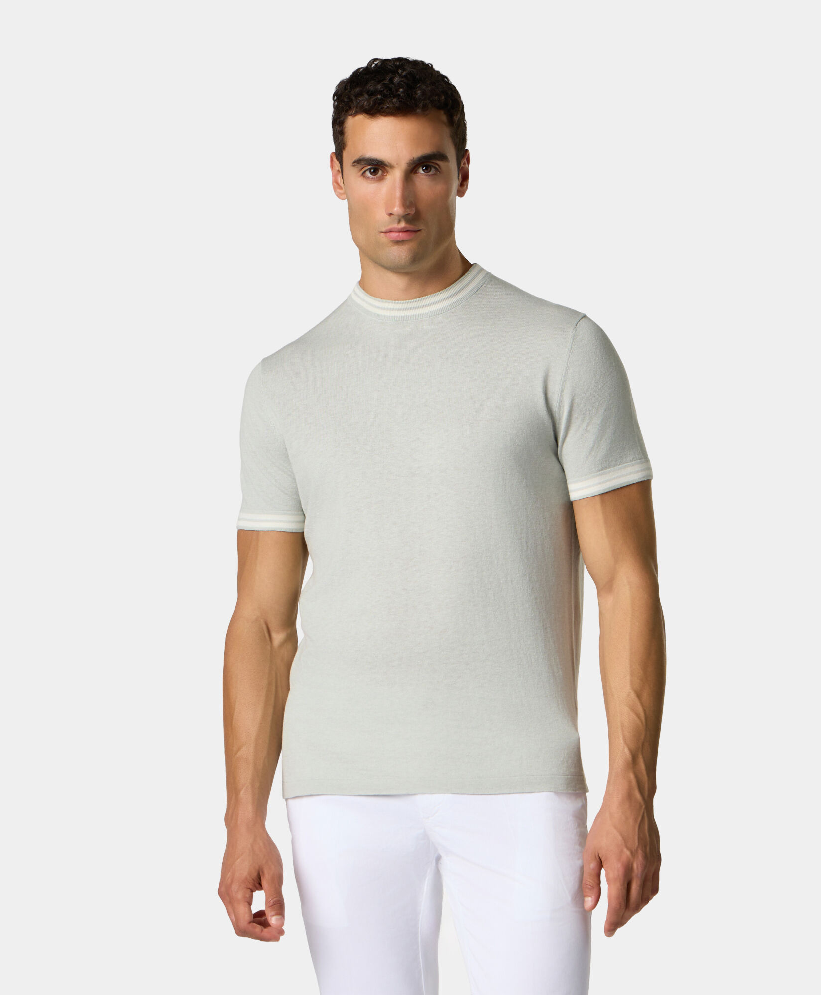 Brooks Brothers Organic Cotton-Linen T-shirt Teal KNCRN049COBLI004TEALP001