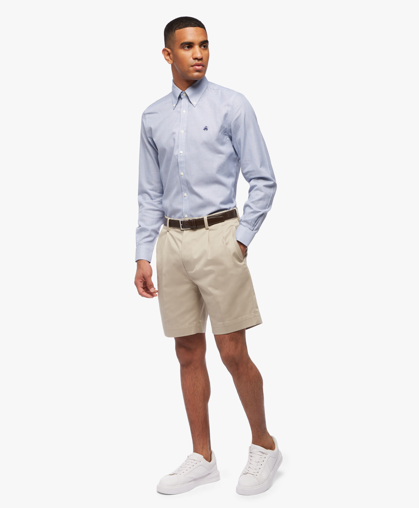 Camisa azul slim fit non iron de algod n con cuello button down en