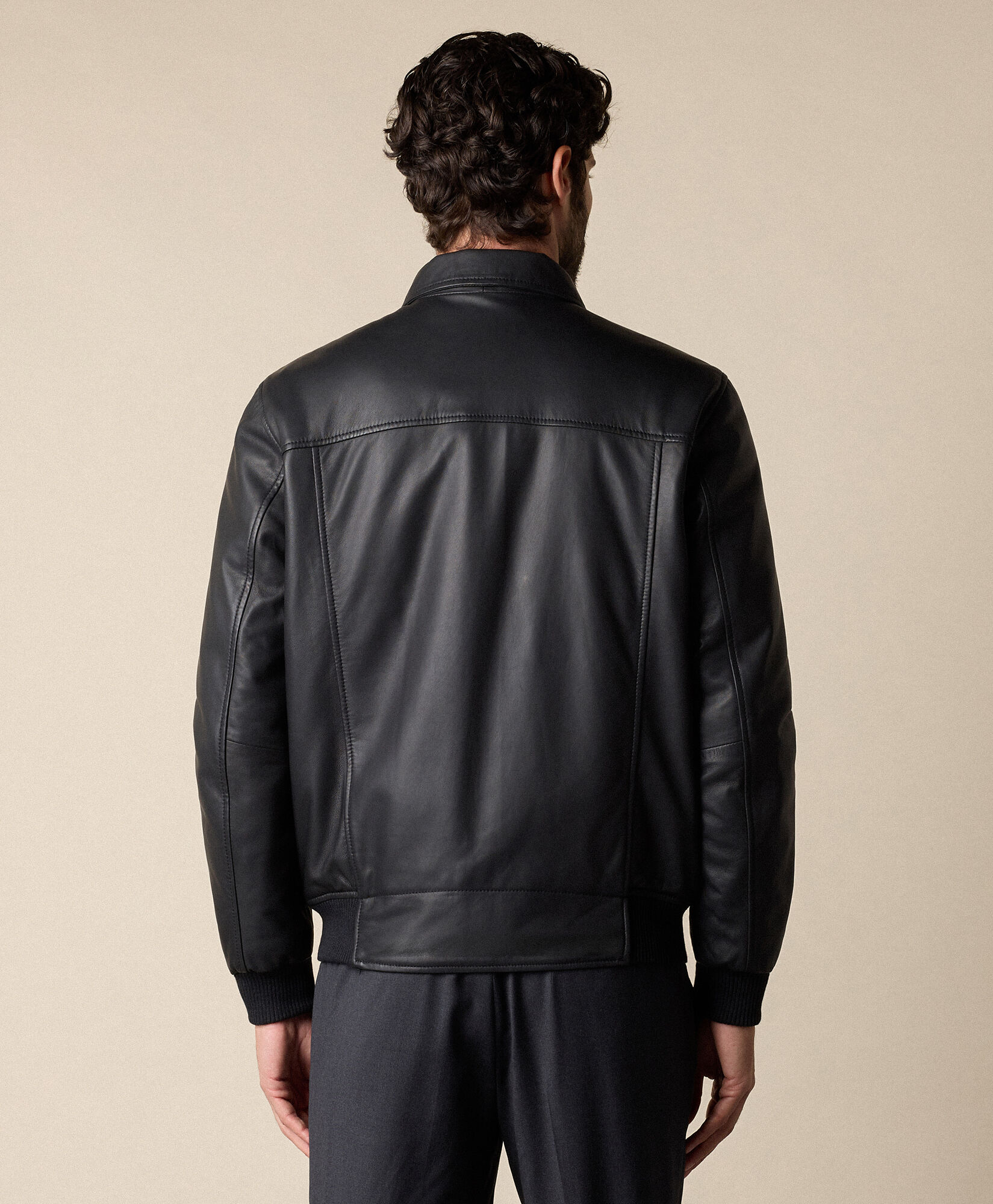 Brooks Brothers Leather Bomber Jacket Black COJKT020LTPLT002BLAKP001