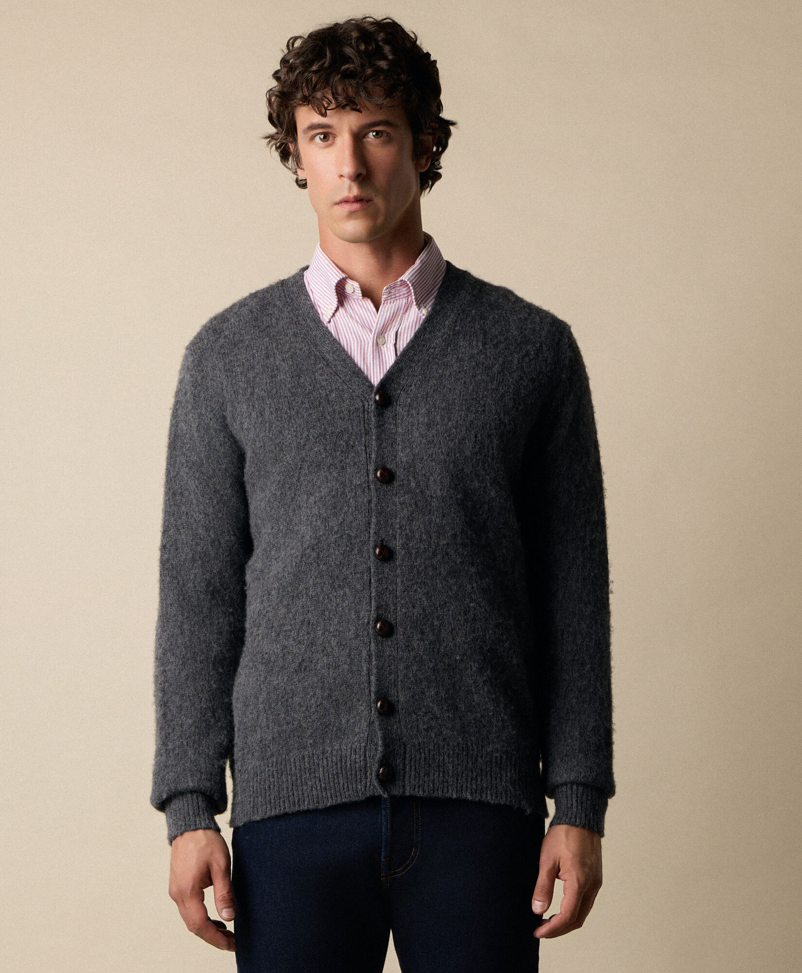 Brooks Brothers Shetland Wool Cardigan Dark Grey KNCAR017WOPWO005DKGRP001