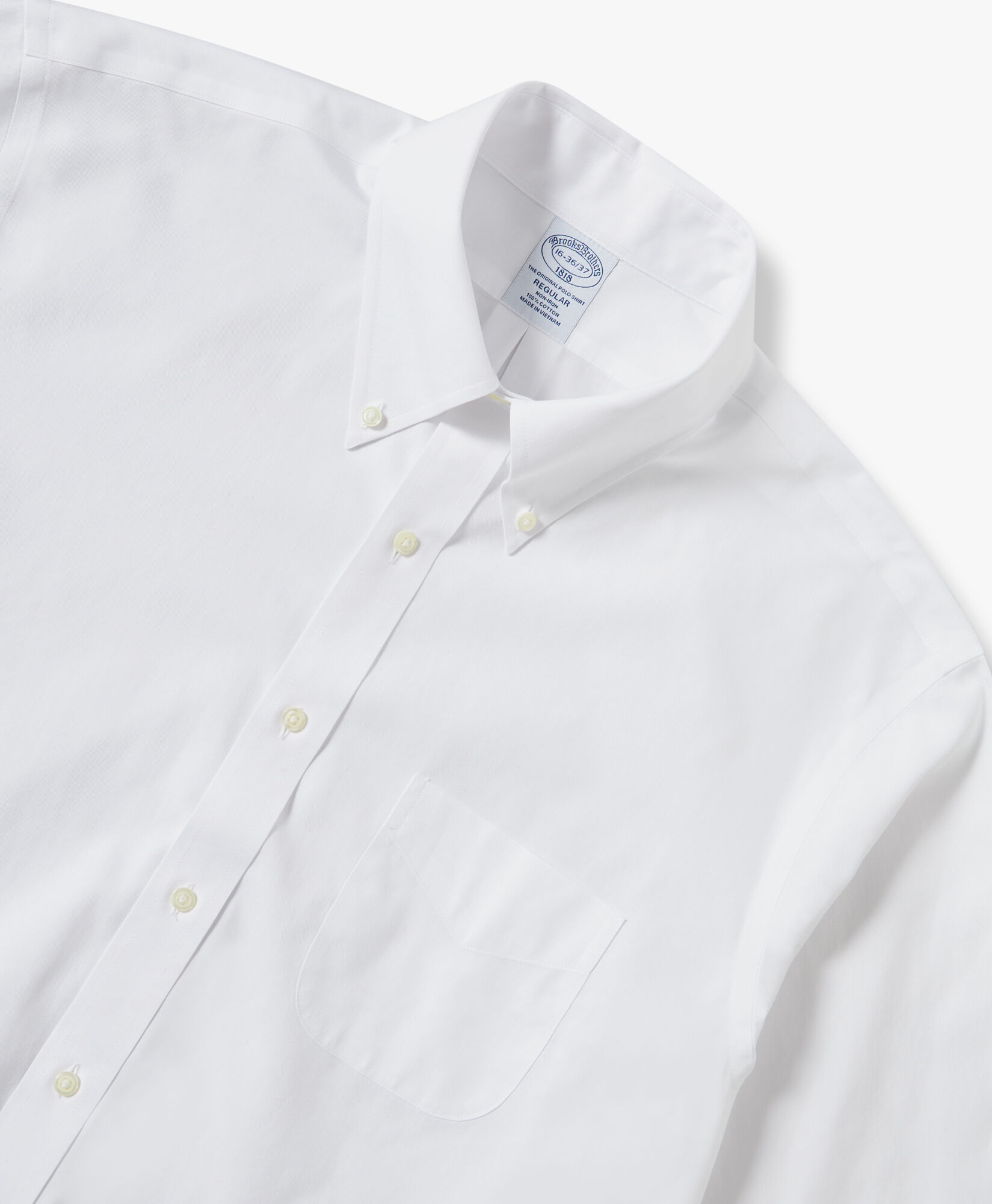 Brooks Brothers Camisa classique Regular Fit sans repassage avec col Polo boutonné White 1000095237US100199832