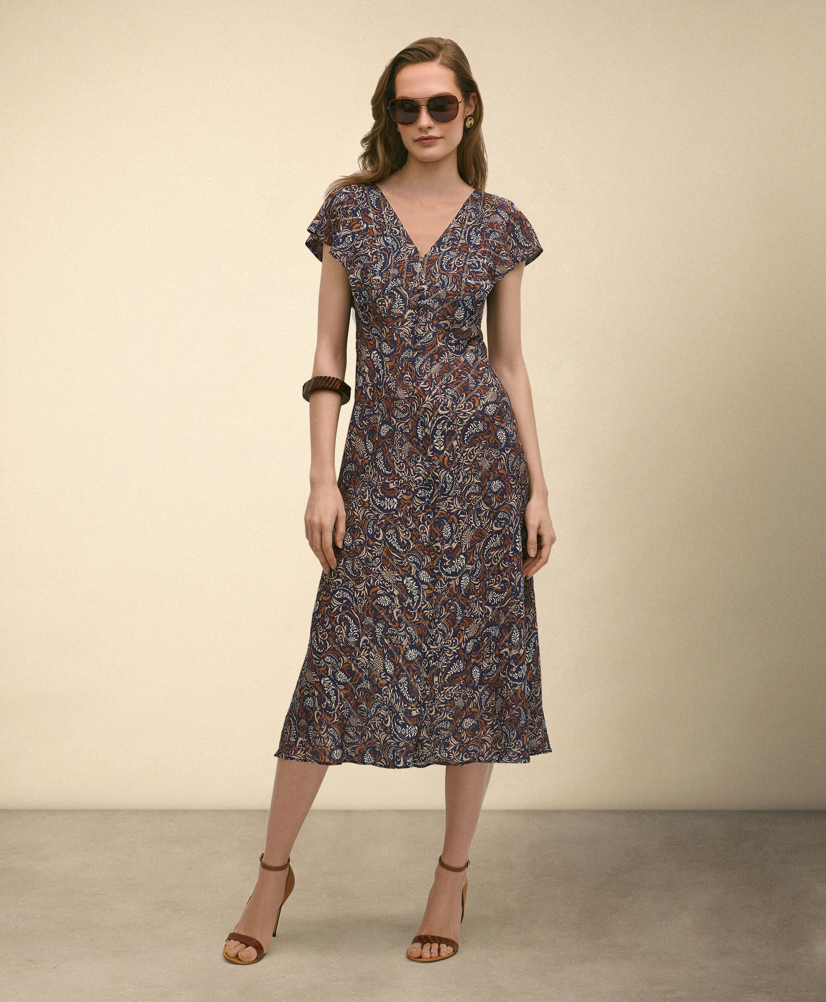 Brooks Brothers Paisley V-Neck Midi Dress Blue 1000104893US100222360