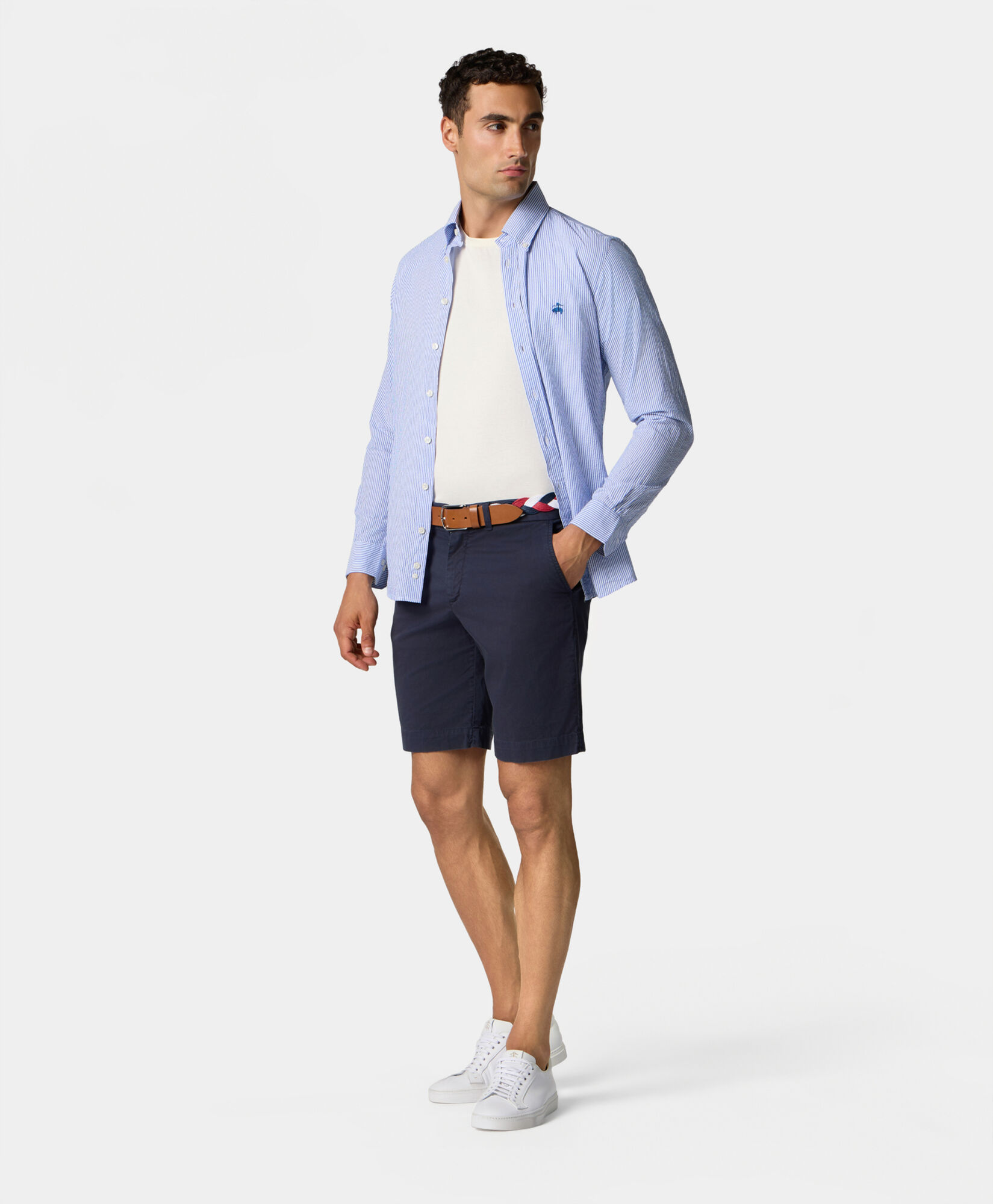 Brooks Brothers Slim Fit Striped Seersucker Button Down Shirt Blue CSHBD013COPCO001BLUEF001