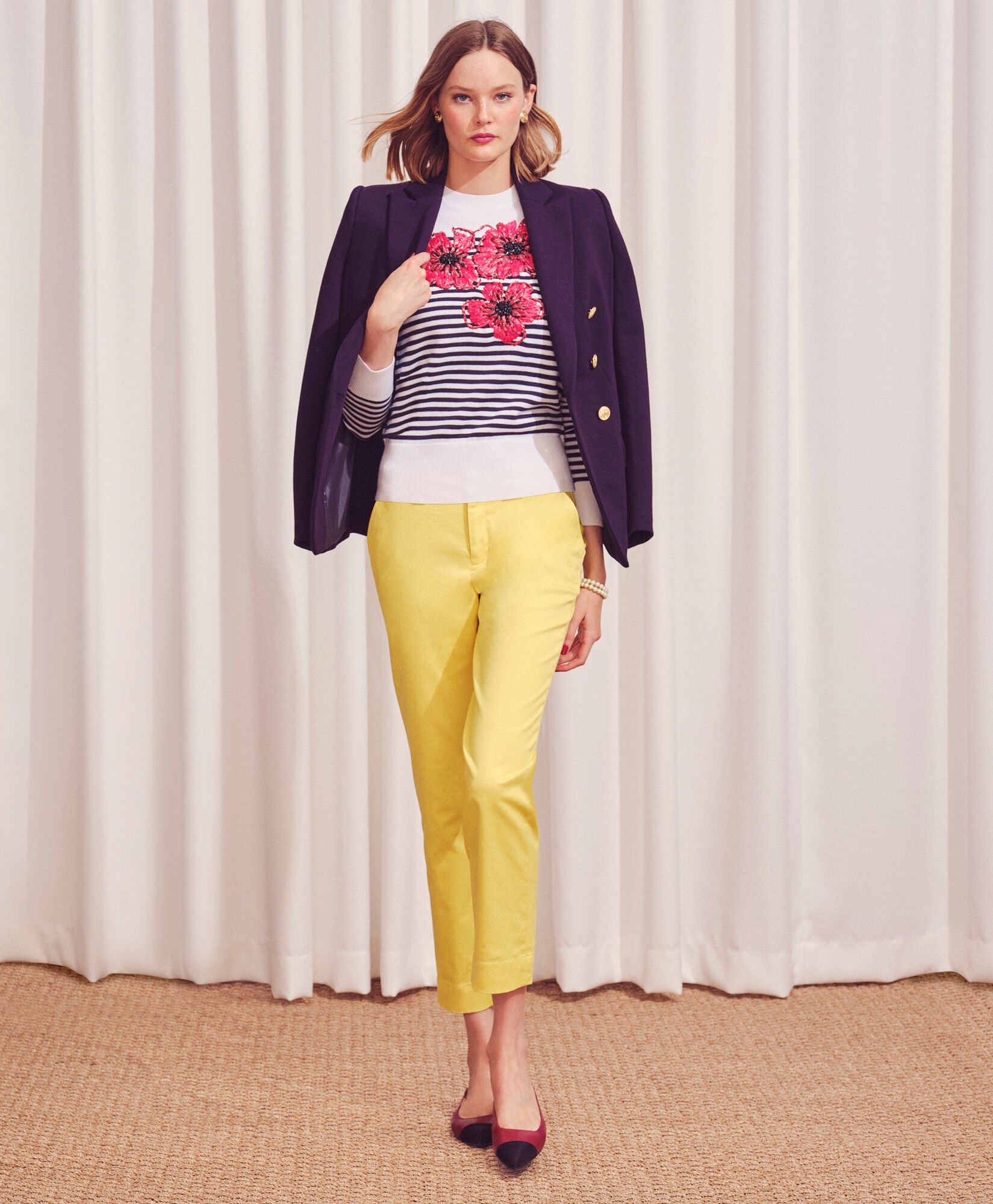 Cotton Pique Structured Knit Blazer in Navy for Women Brooks Brothers UK