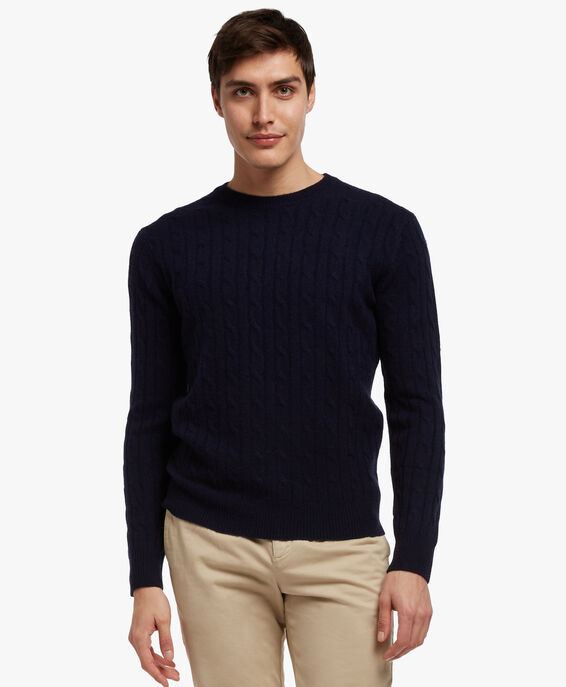 Brooks Brothers Cable-Knit Crew-Neck Sweater Navy KNCRN003WOBWS001NAVYP001