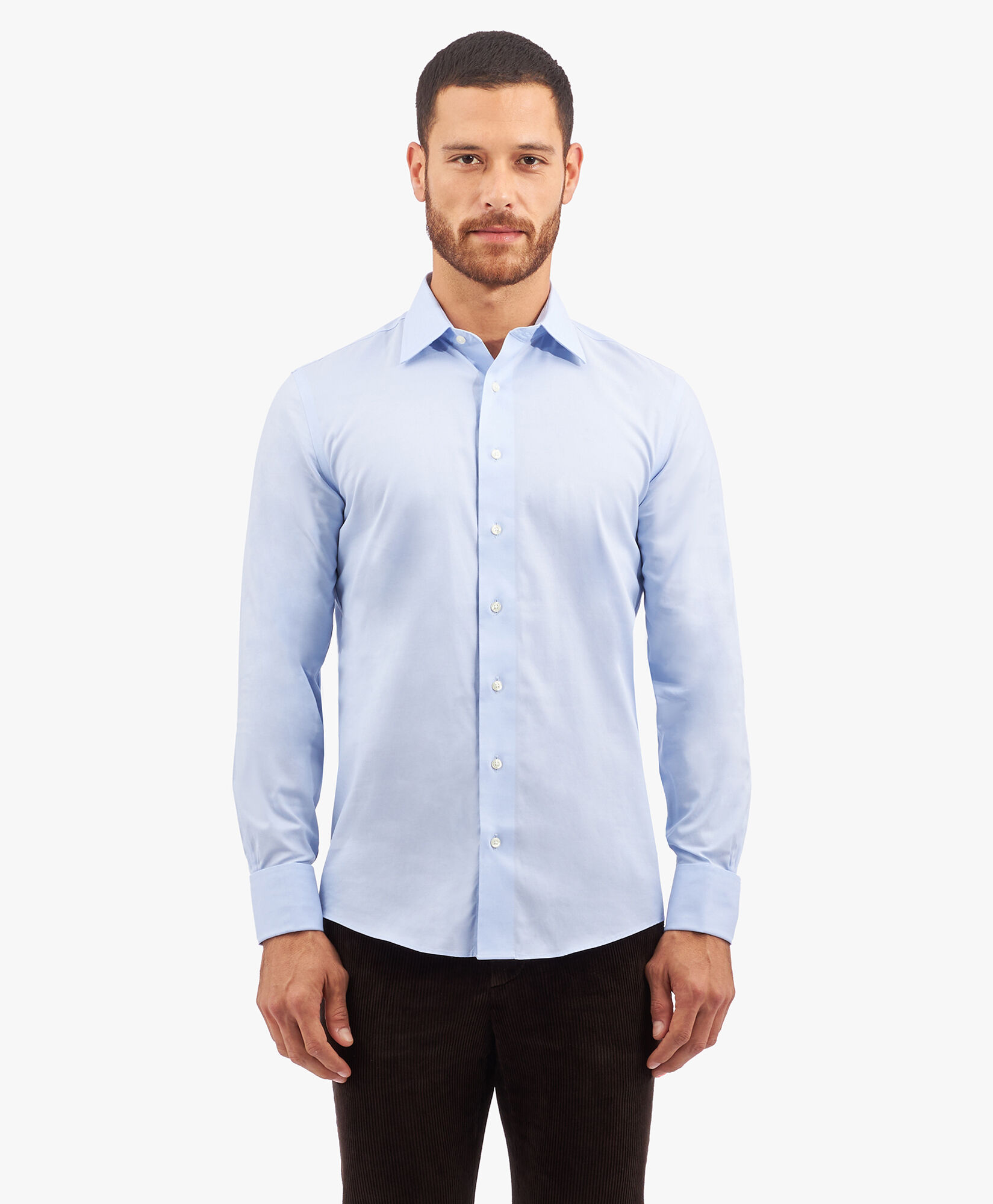 Camicia azzurra slim fit non iron in cotone elasticizzato con