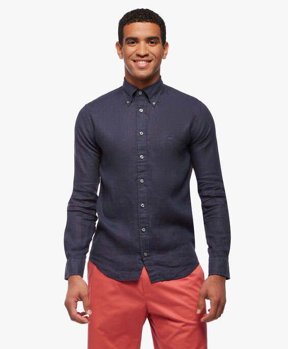 Brooks Brothers Camicia sportiva Milano Slim-fit in lino Navy 1000095332US100200074