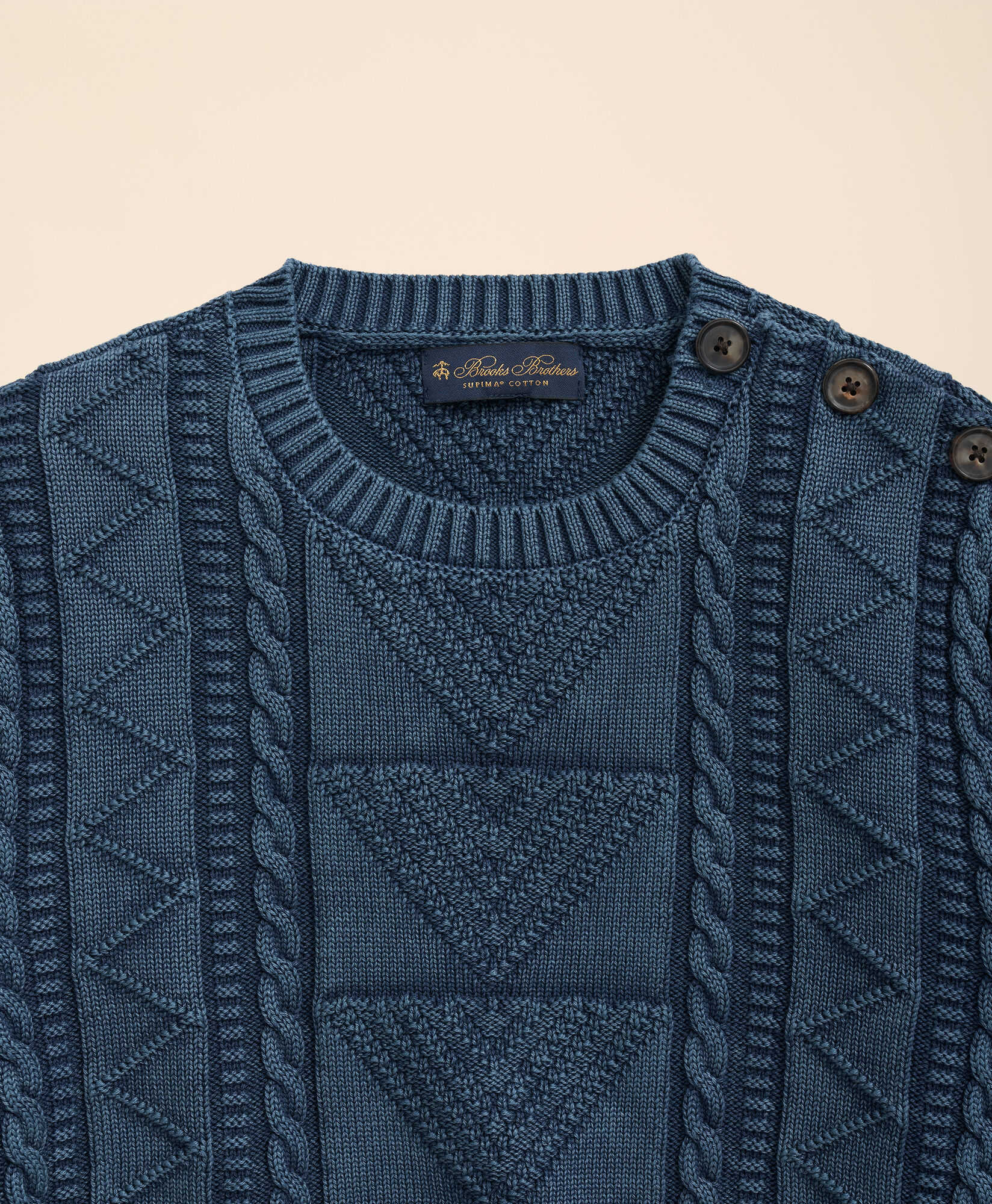 Brooks Brothers Cotton Crewneck with Horn Buttons Navy 1000103364US100218852