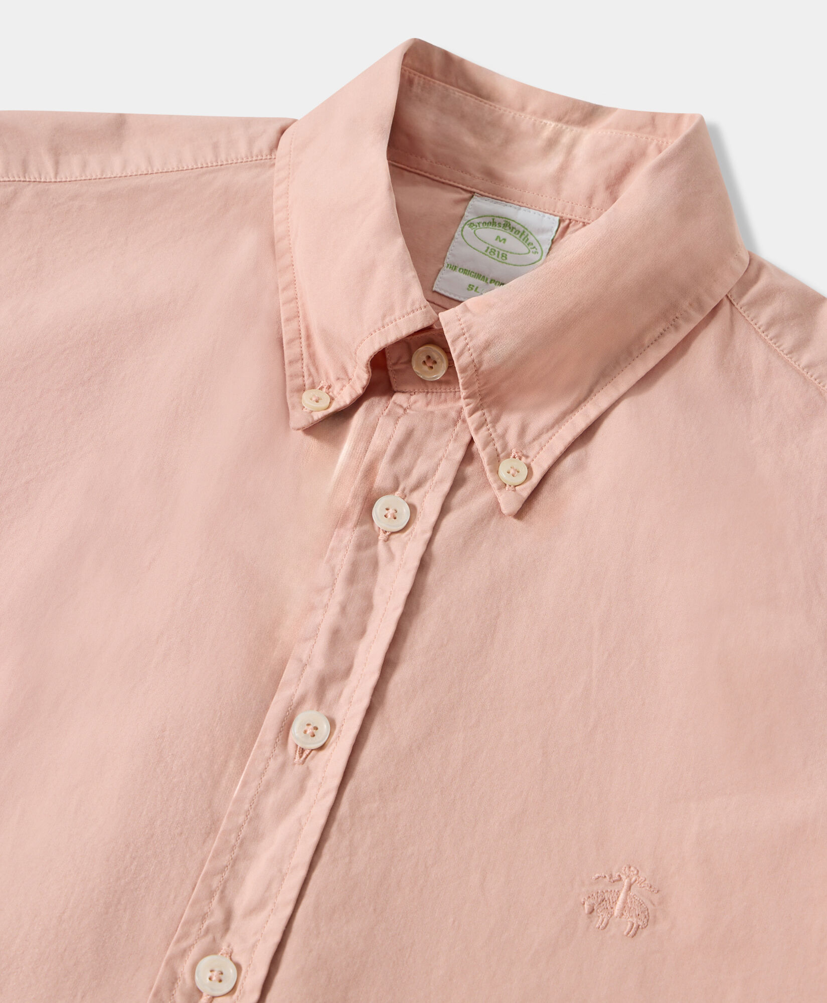 Brooks Brothers Chemise Slim Fit en Coton Teintée à la Garment avec Col Button Down Saumon CSHBD012COPCO001SALMP001