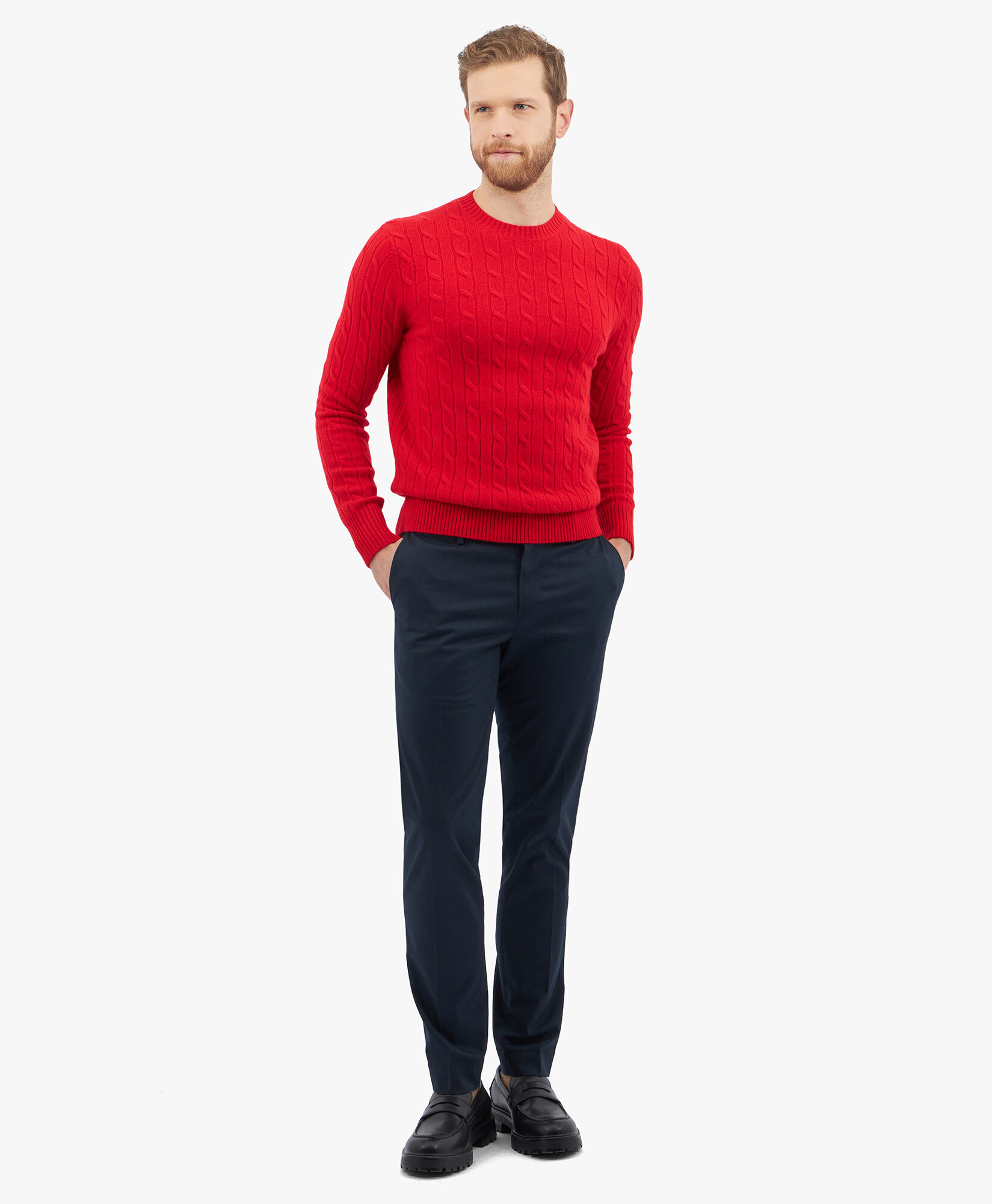 Lambswool Cable Crewneck Knit Sweater in Red for Men Brooks Brothers UK