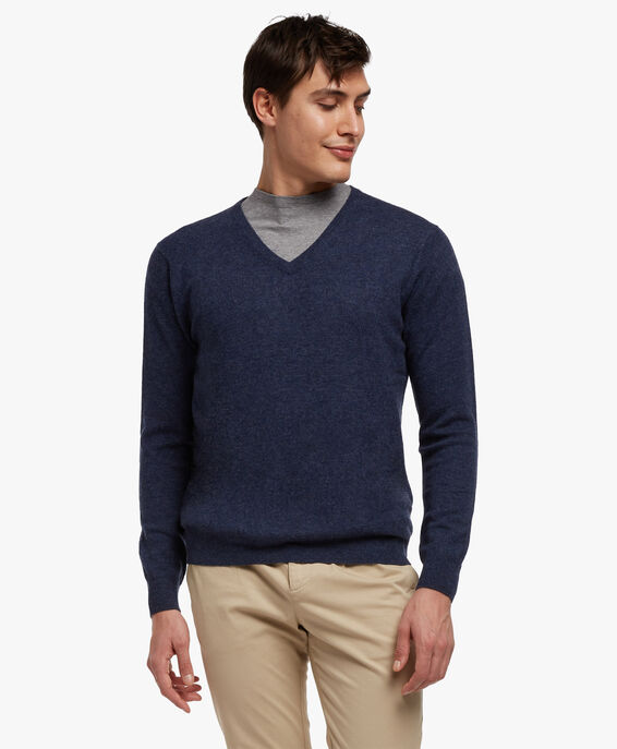 Brooks Brothers Wool and Cashmere V-Neck Sweater Denim KNVNK001WOBWS001DENIP001