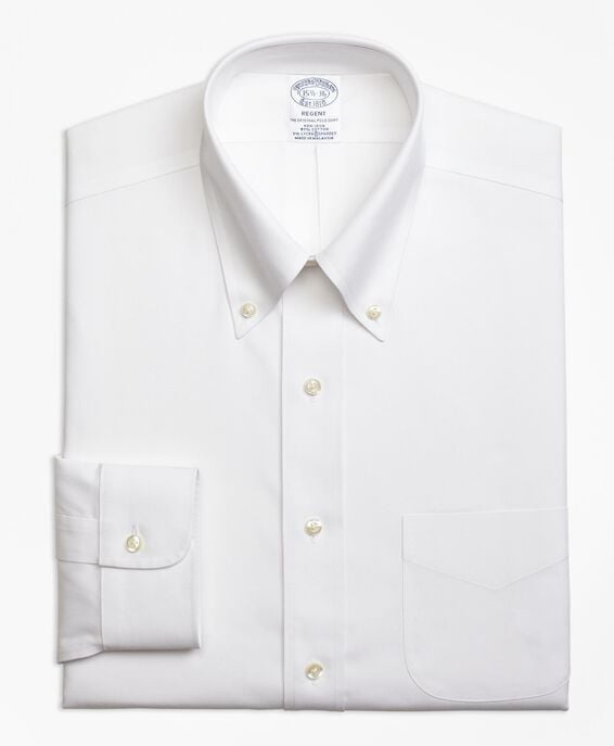Brooks Brothers Camisa de vestir non-iron corte regular Regent, pinpoint elástico, cuello button-down Blanco 1000035725US100080757