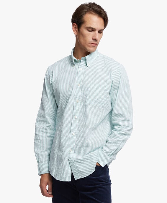 Brooks Brothers Camisa de sport corte regular Regent, seersucker elástico, cuello button-down Aguamarina 1000087982US100182555