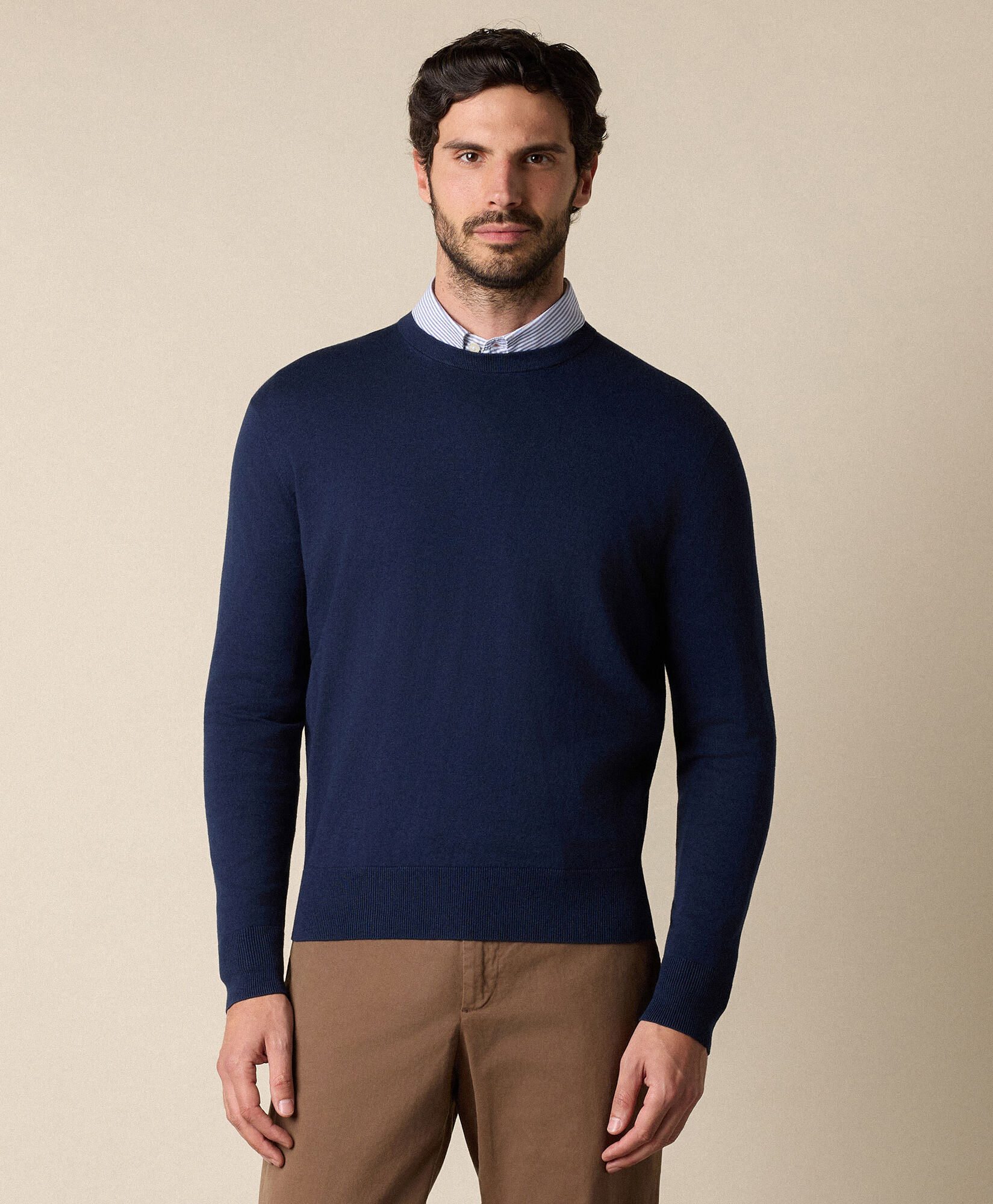 Brooks Brothers Sweter z Okrągłym Dekoltem z Bawełny i Kaszmiru Granatowy KNCRN079COBWS002NAVYP001