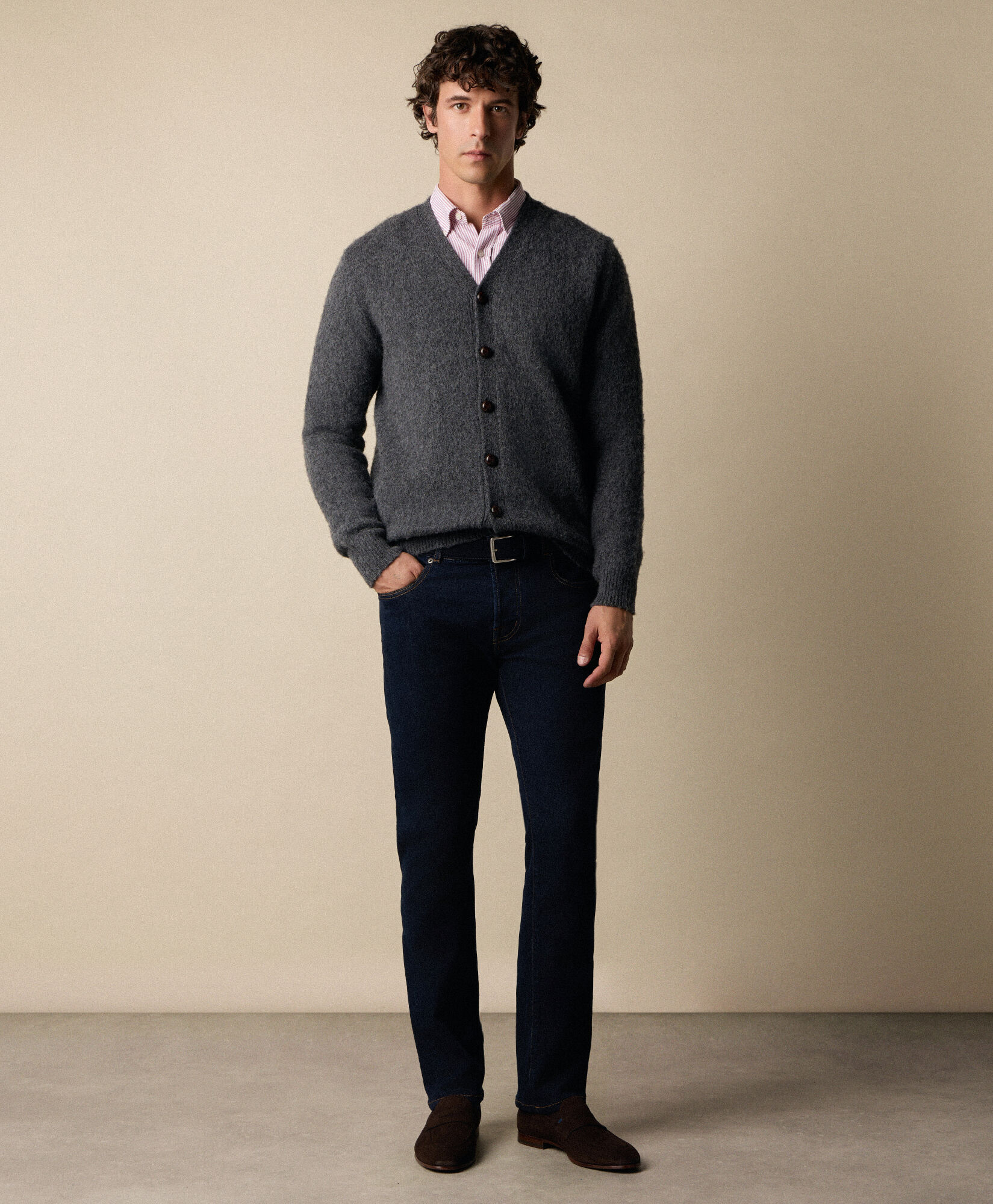 Brooks Brothers Shetland Wool Cardigan Dark Grey KNCAR017WOPWO005DKGRP001