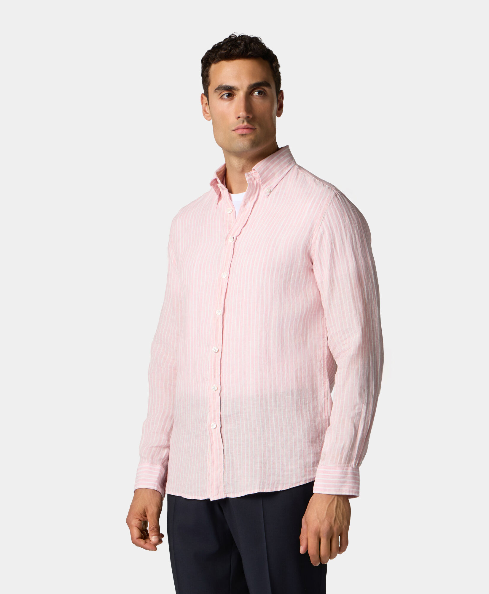 Brooks Brothers Slim Fit Striped Linen Button Down Shirt Pink CSHBD016LIPLI001PINKF001