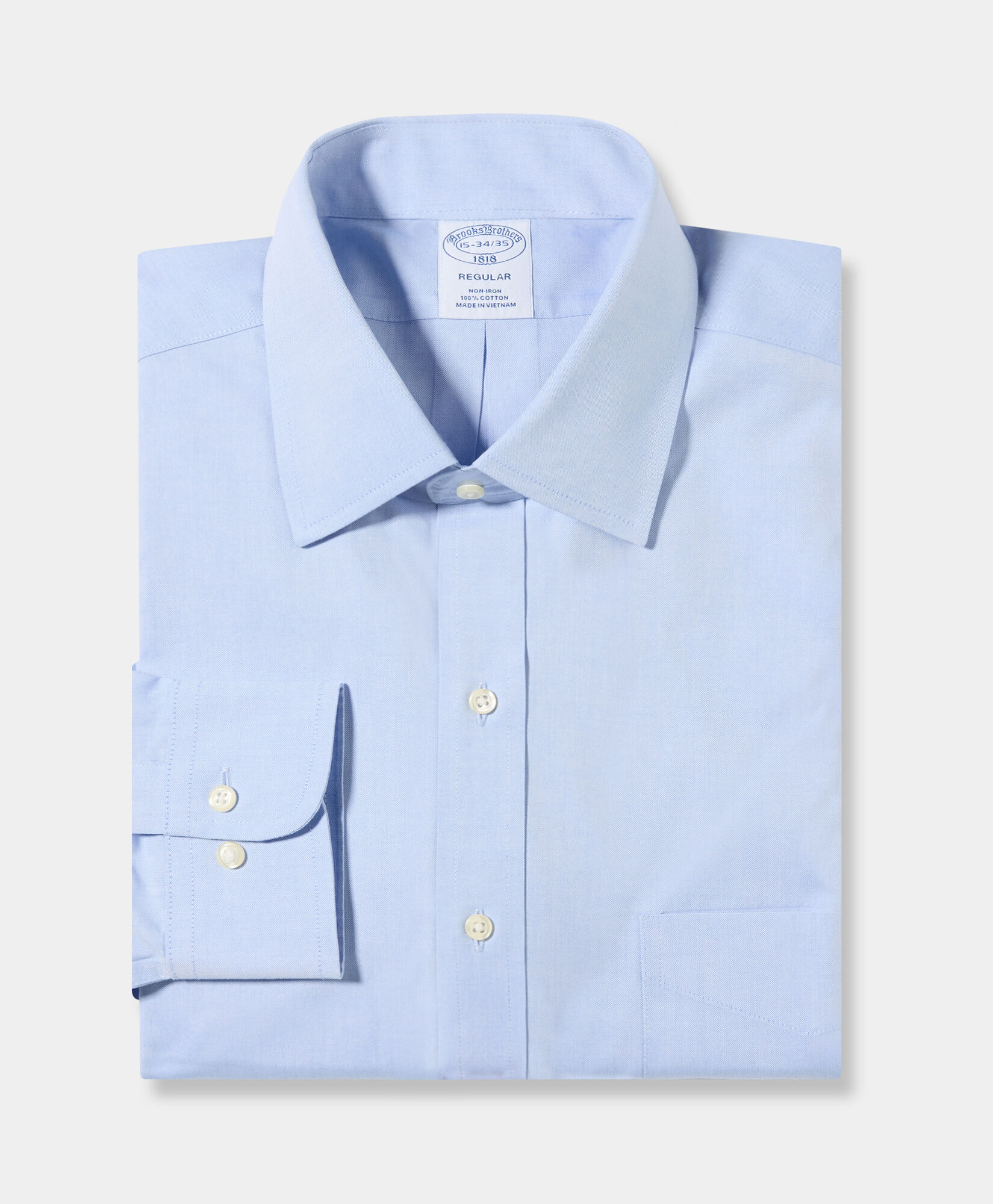 Brooks Brothers Regular Fit Non-Iron Oxford Pinpoint Shirt with Ainsley Collar Light Blue 1000095336US100200096