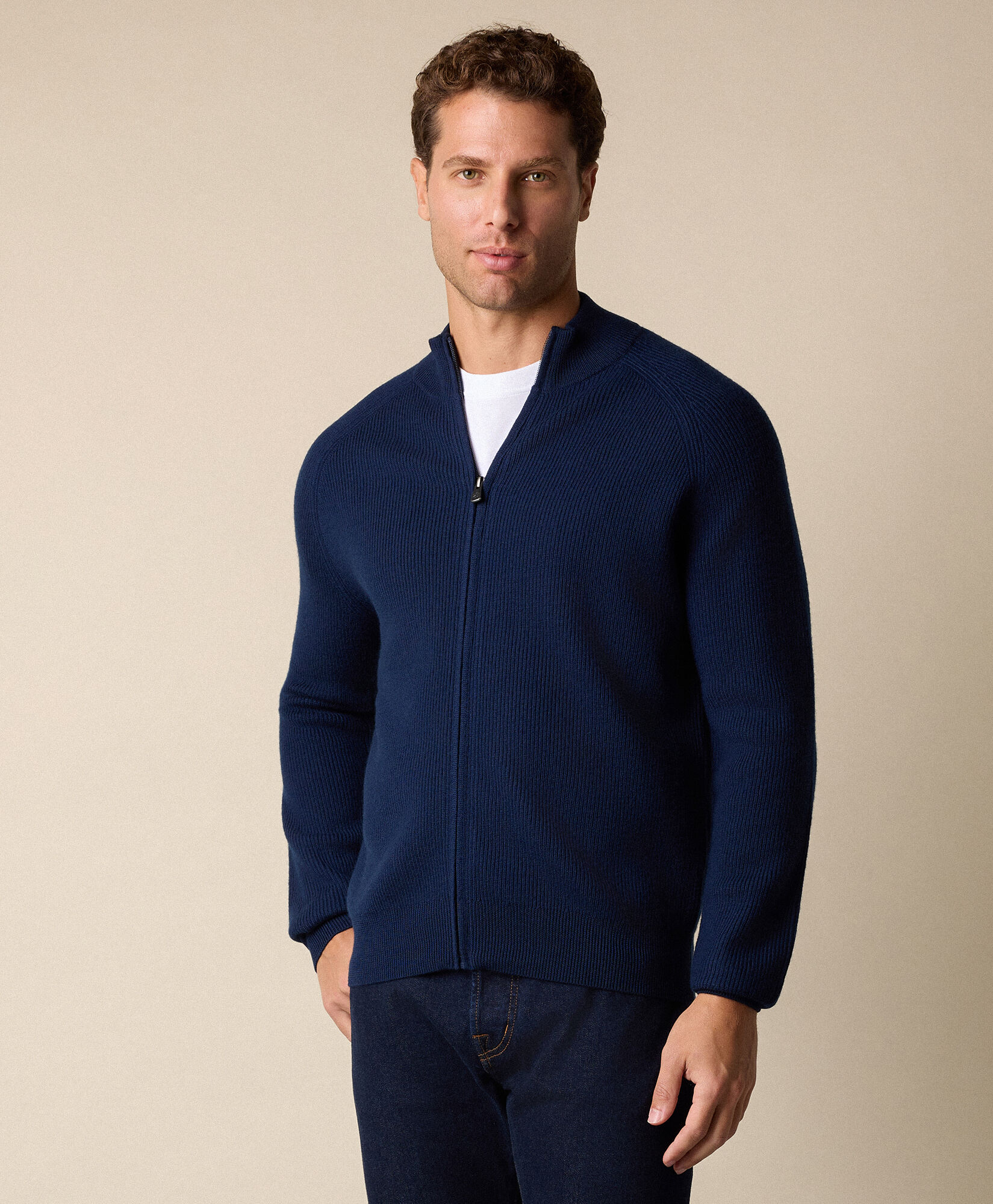 Brooks Brothers Full Zip Merino Wool Sweater Navy KNFLZ010WOPWO002NAVYP001