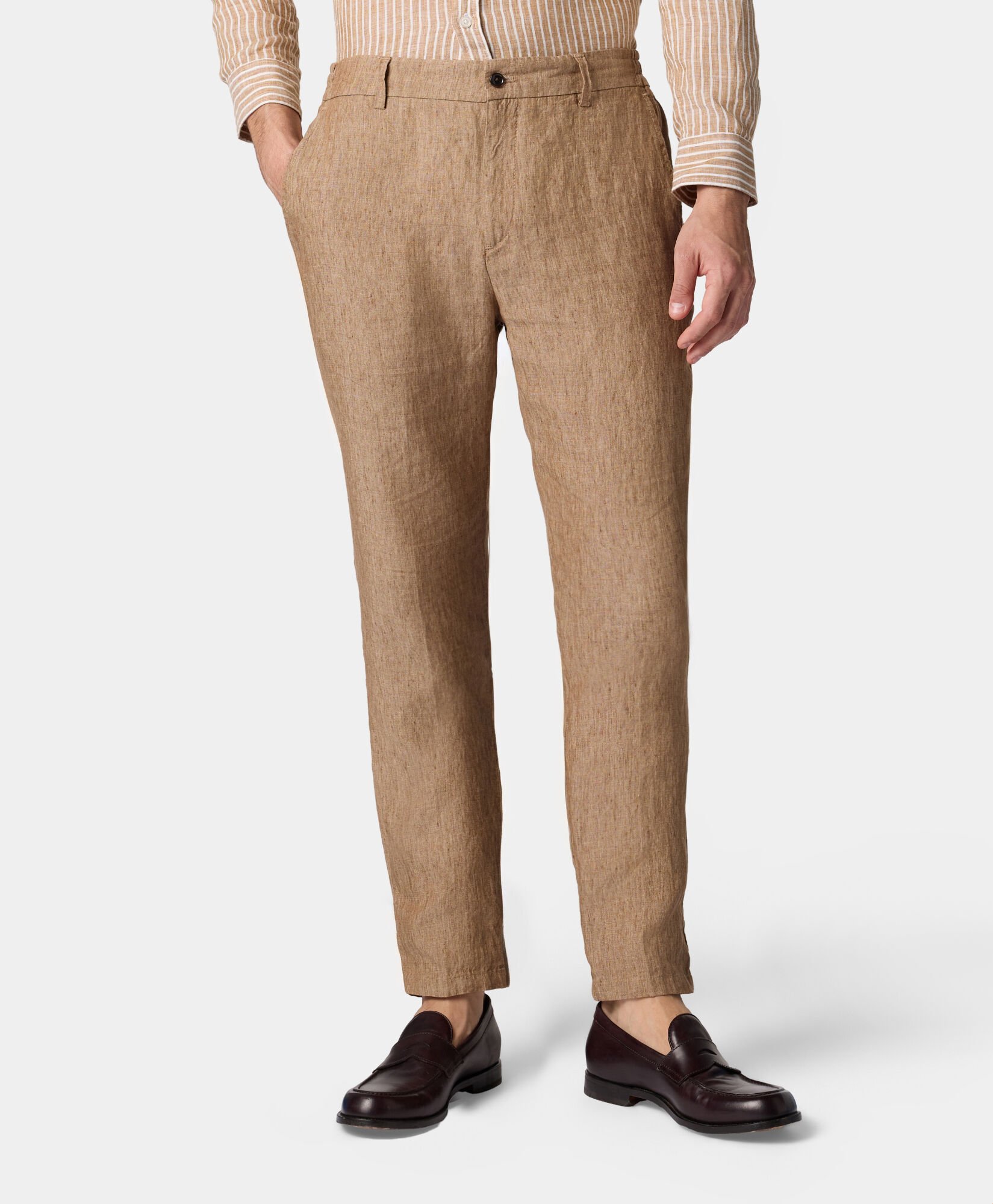 Brooks Brothers Linen Trousers Light Brown DTROU021LIPLI001LTBRP001