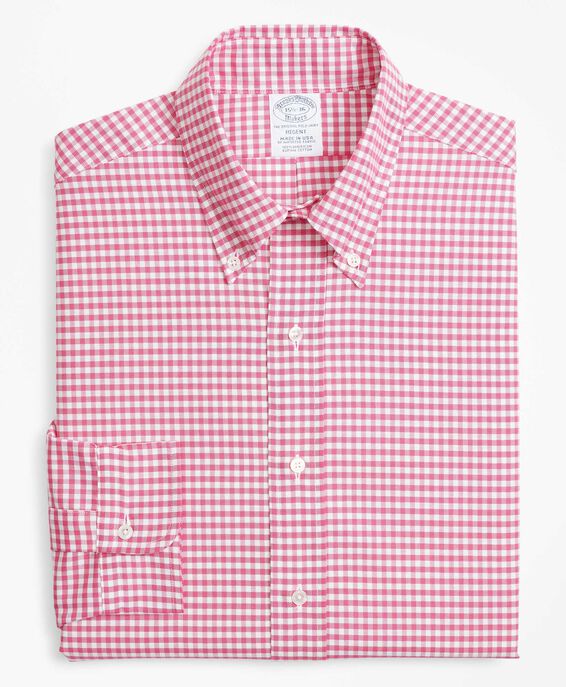 Brooks Brothers Regent Regular-fit Non-iron Dress Shirt, Oxford, Button-Down Collar Pink Check 1000047145US100107895