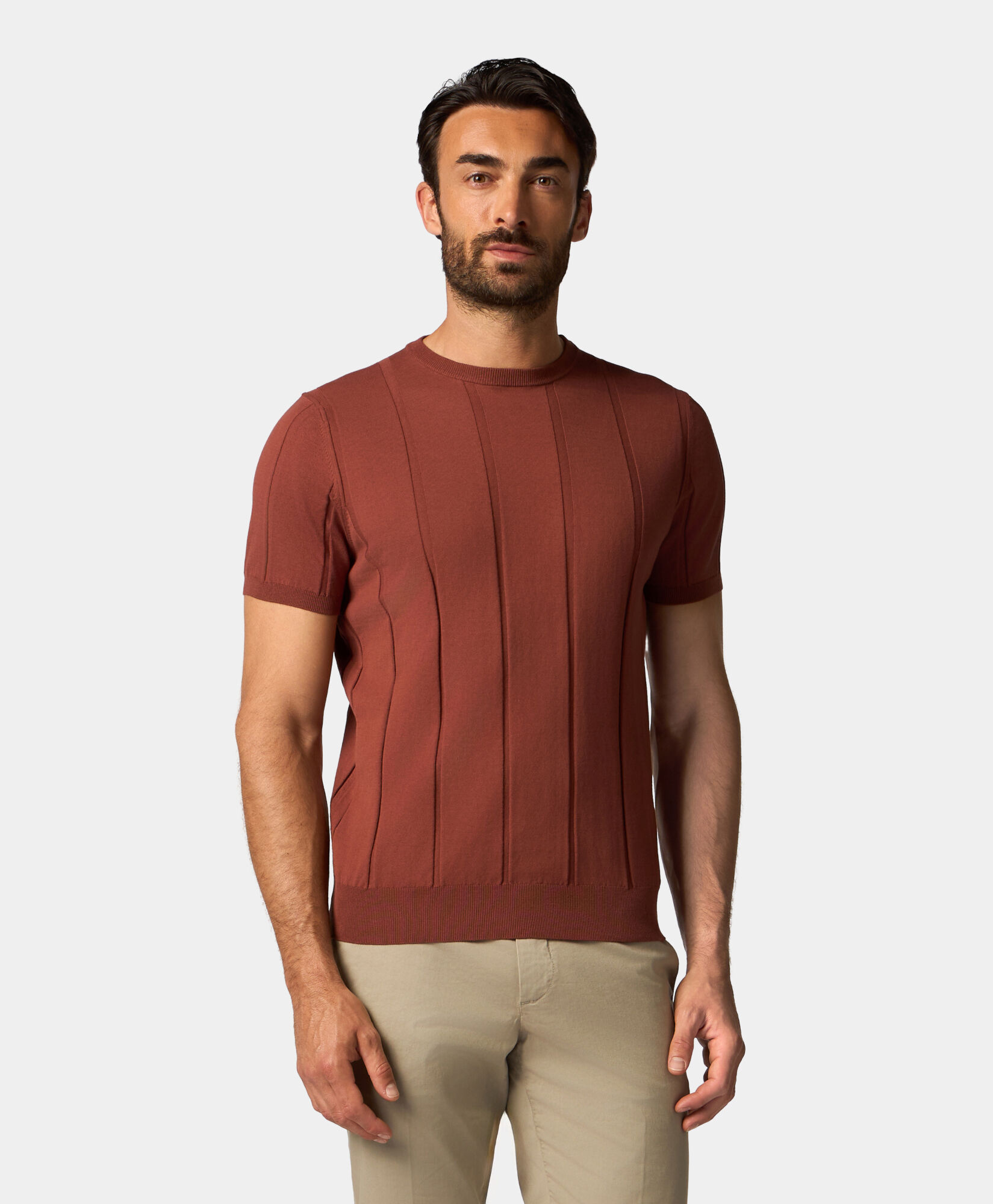 Brooks Brothers T-shirt en Coton à Côtes Marron KNCRN042COPCO001BRWNP001