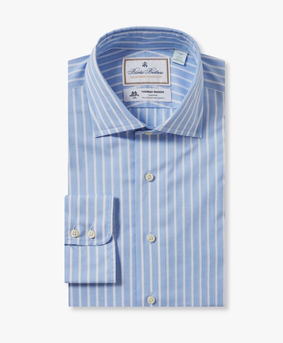 Brooks Brothers Light Blue Slim Fit Cotton Linen Dress Shirt with English Spread Collar Light Blue 1000099776US100210909