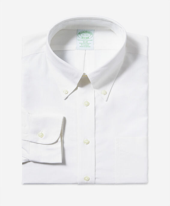 Brooks Brothers White Slim Fit Non-Iron Stretch Cotton Shirt with Button-Down Collar White 1000096525US100202171