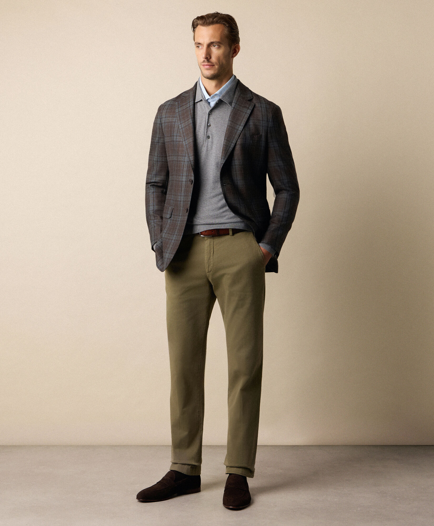 Brooks Brothers Chino Regular Fit in Cotone Elasticizzato Microtwill Kaki CPCHI062COBSP002KHAKP001