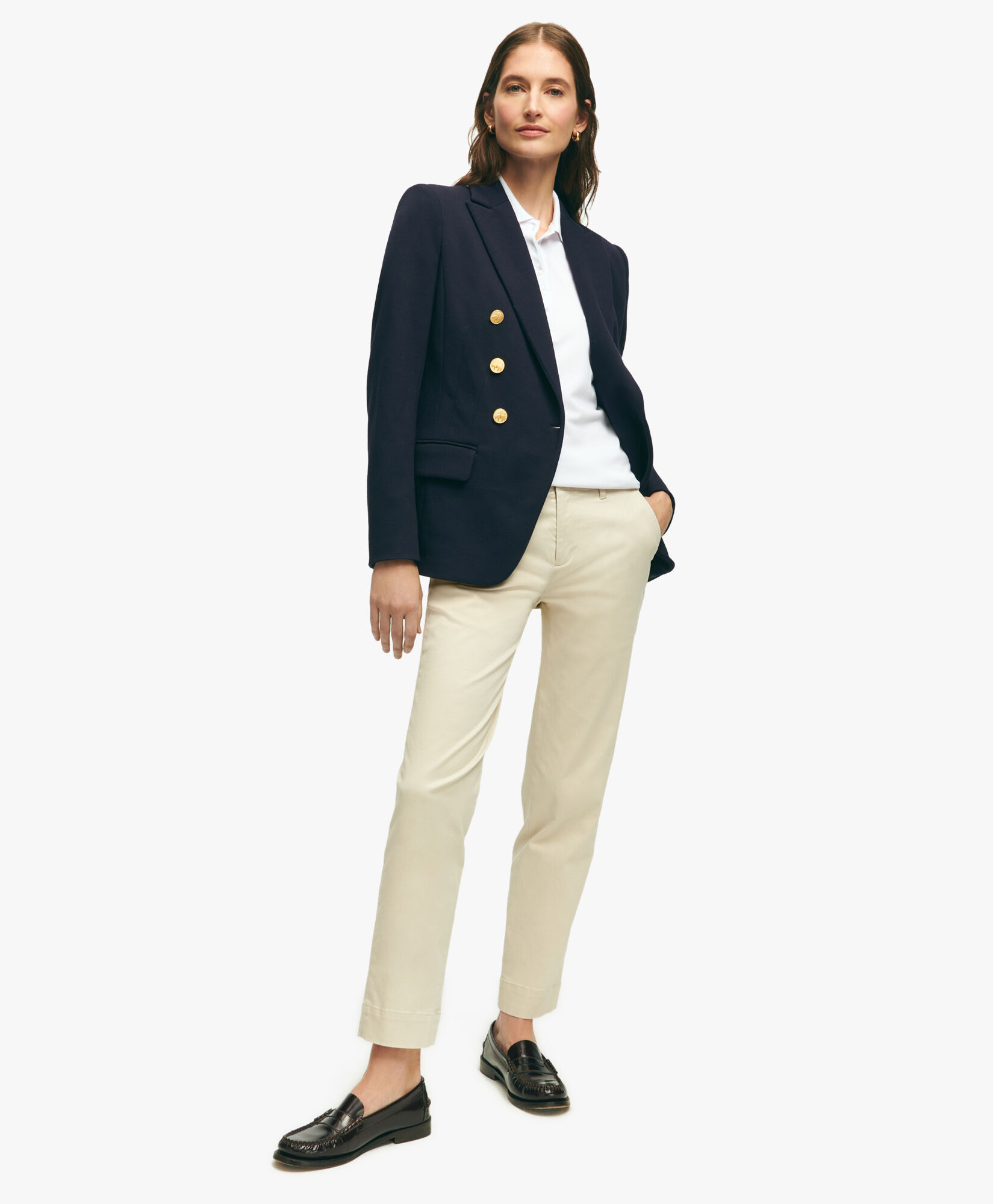 Cotton Pique Structured Knit Blazer in Navy for Women Brooks Brothers UK