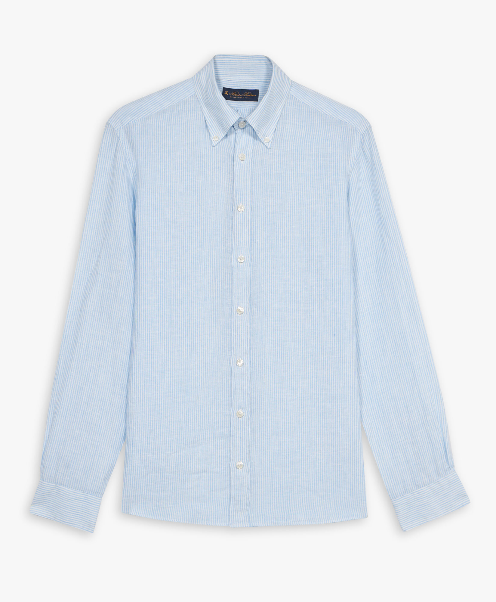 Brooks Brothers Slim Fit Striped Linen Button Down Shirt Light Blue CSHBD006LIPLI001LTBLF001