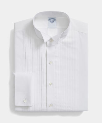 Brooks Brothers Slim Fit Non-Iron Stretch Poplin Supima Shirt with Winged Collar White 1000099830US100211076