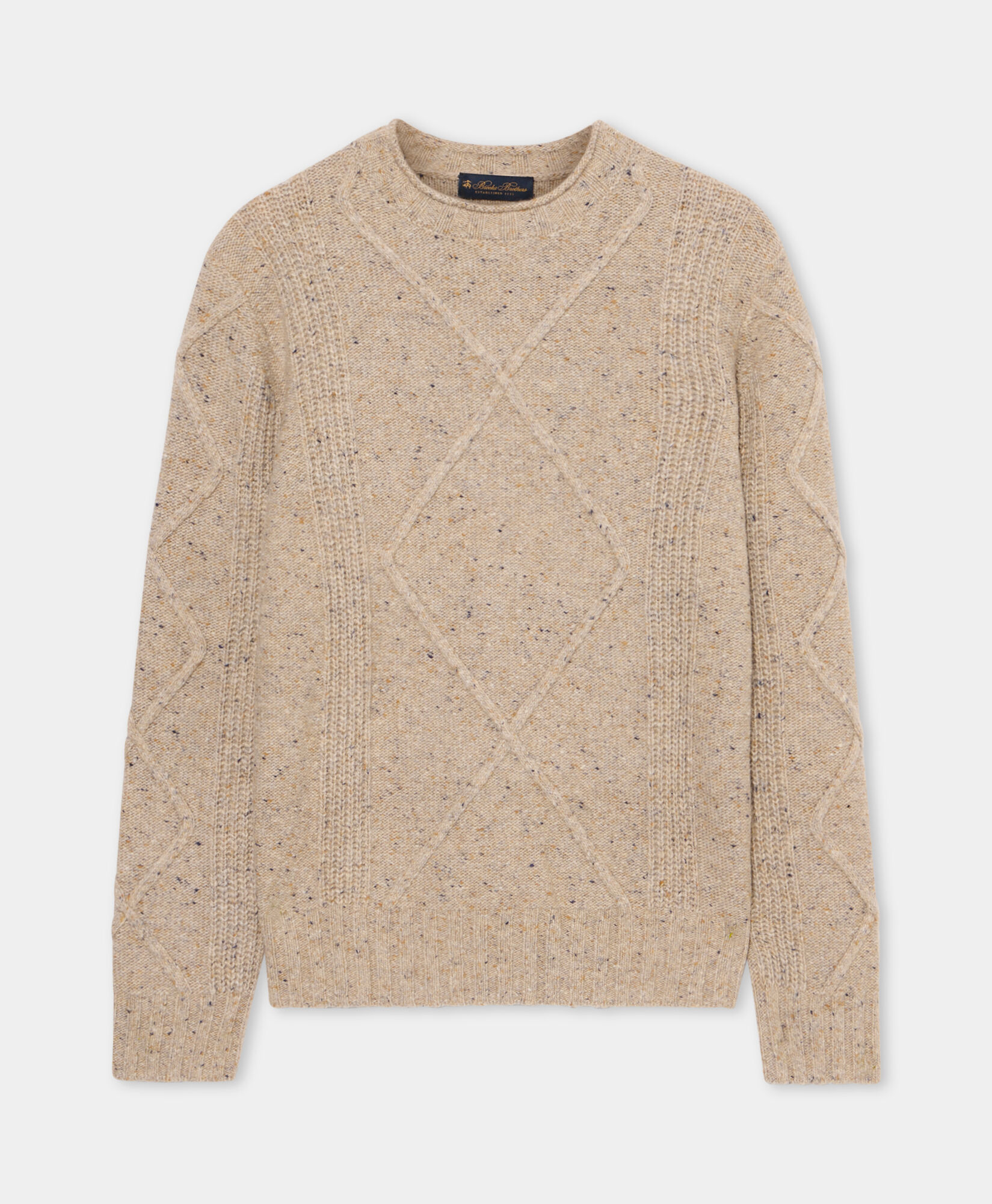 Brooks Brothers Pull Ras-du-Cou en Laine Mélangée Donegal Naturel KNCRN067WOBPA003NATLP001