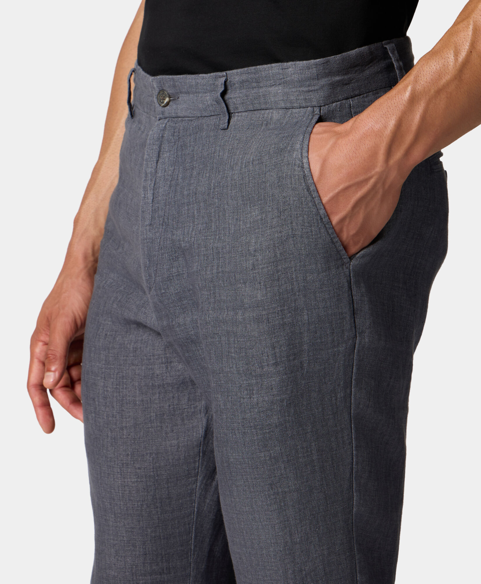 Brooks Brothers Linen Trousers Dark Grey DTROU021LIPLI001DKGRP001