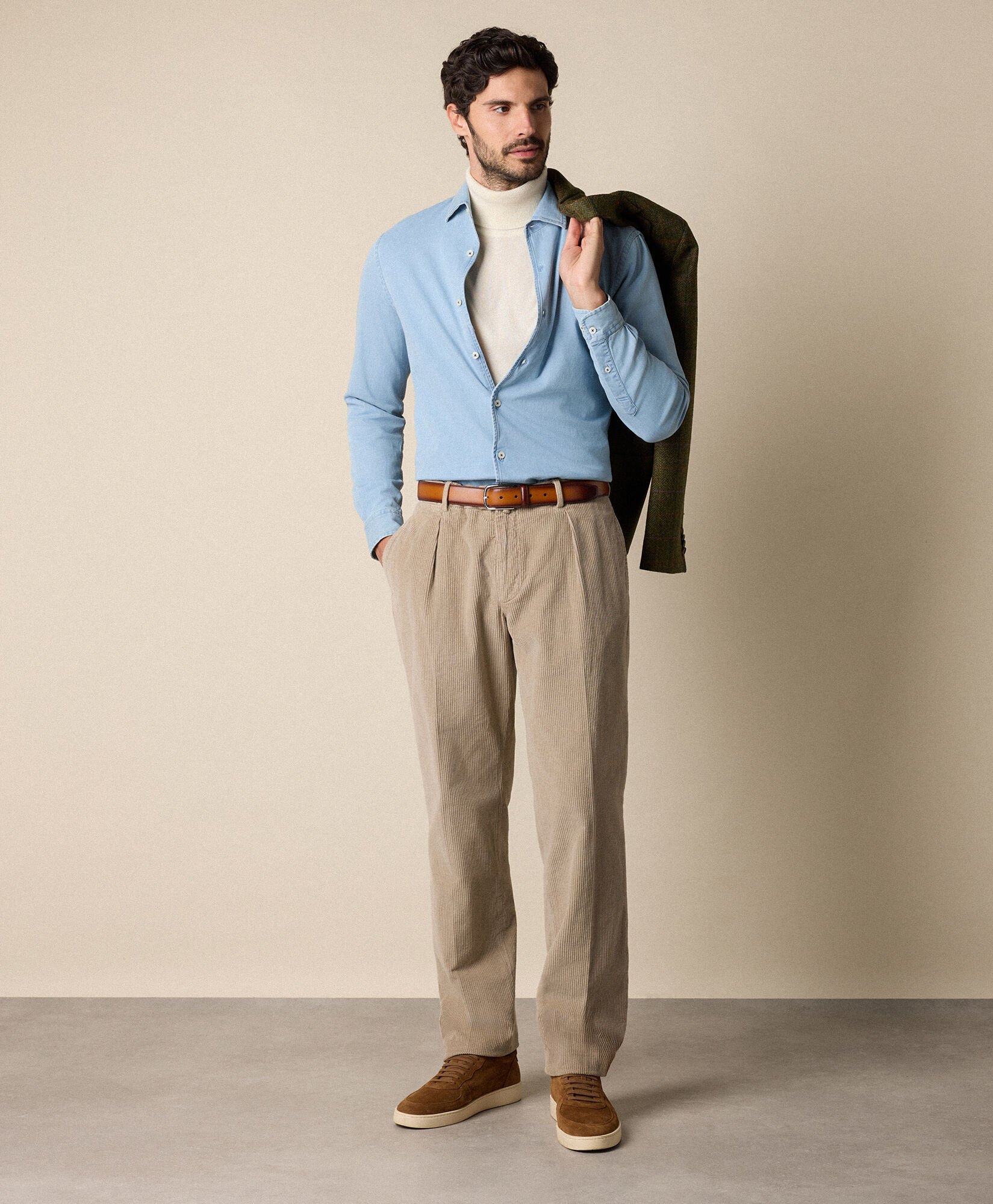 Brooks Brothers Slim Fit Denim Tencel Blend Shirt with Open Collar Bleached Blue CSHOC001TNBCO001BLCDP001