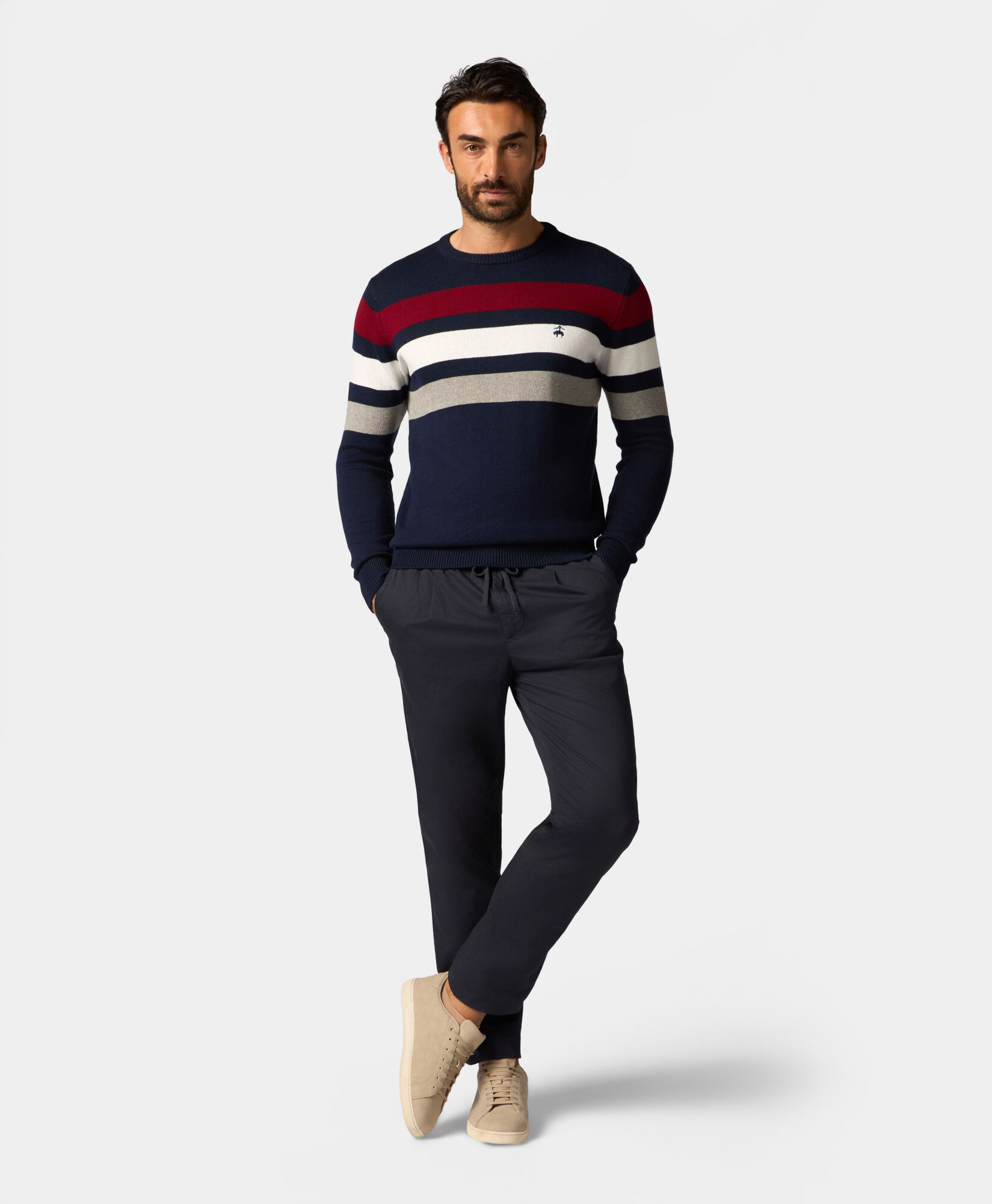 Brooks Brothers Striped Cotton-Cashmere Sweater Blue KNCRN041COBWO002BLUEF001