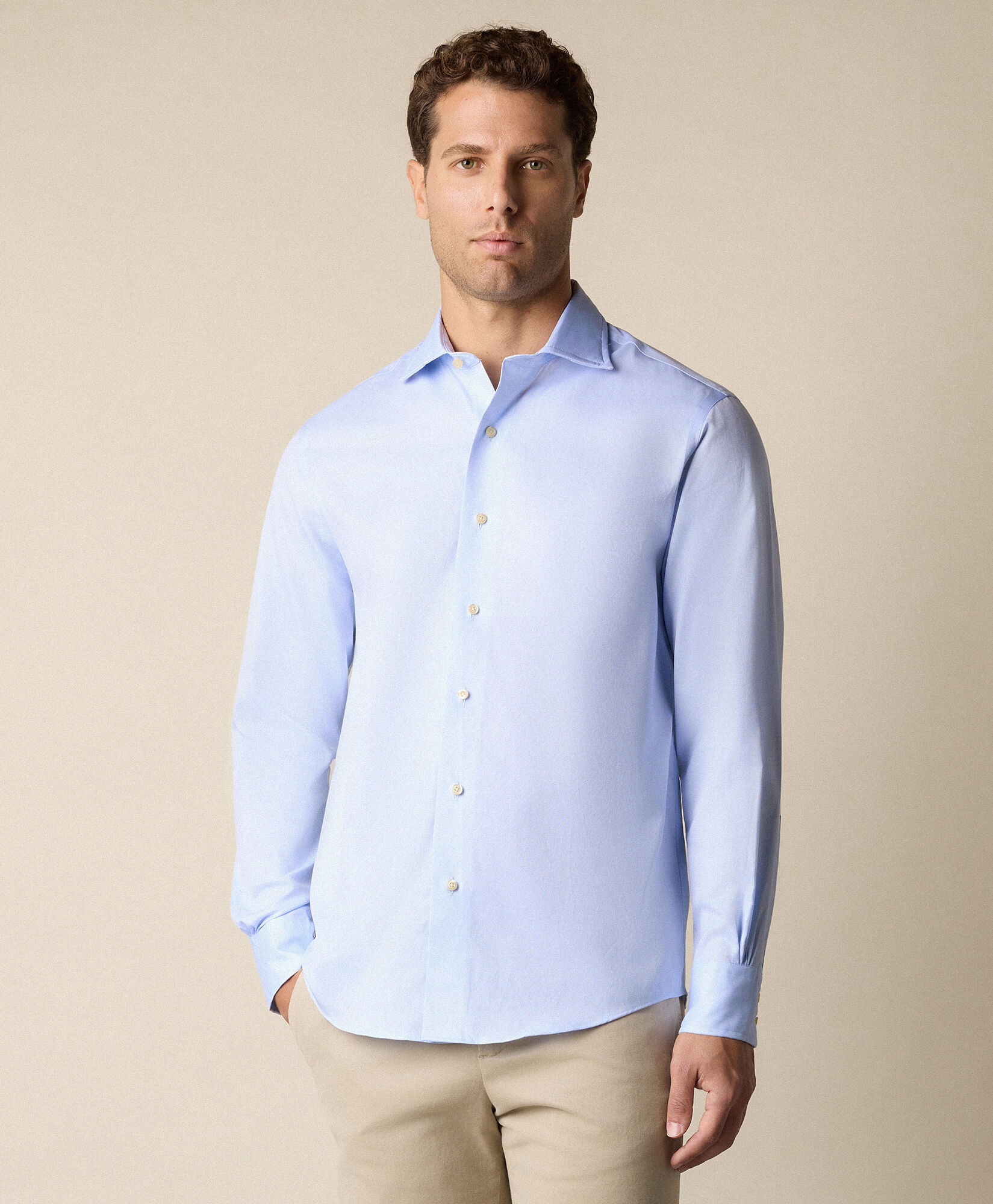 Brooks Brothers Chemise Thomas Mason Coupe Classique avec Col Anglais Spread Bleu Clair 1000104862US100223402
