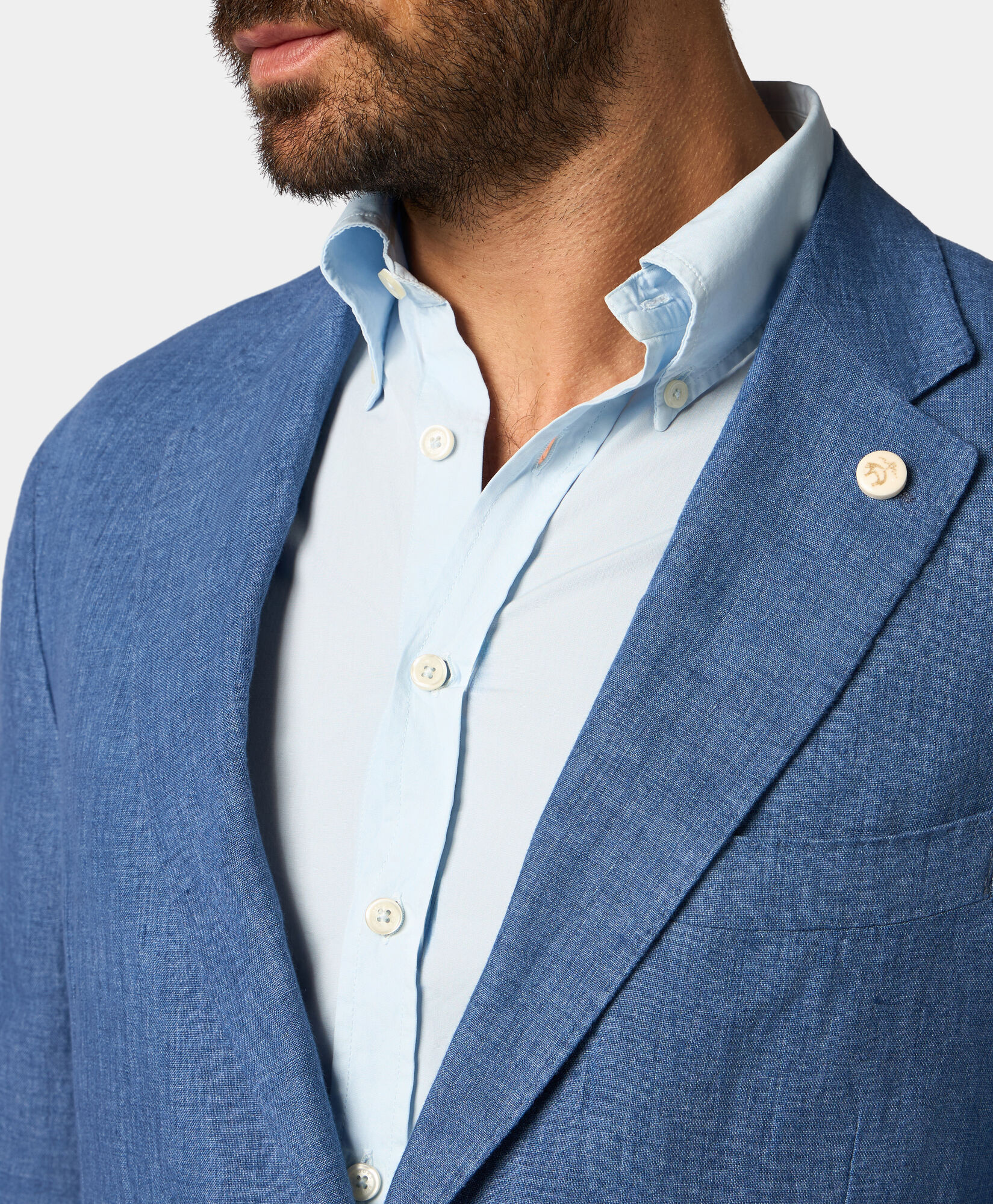 Brooks Brothers Linen Single-Breasted Blazer Denim Blue JKREG070LIPLI001DENIP001