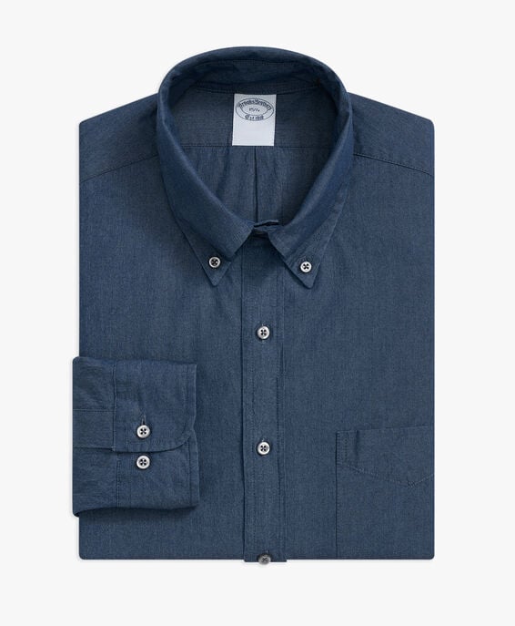 Brooks Brothers Blaues Regular-Fit Anzughemd aus Chambray-Baumwolle mit Button-Down-Polokragen Blau 1000100559US100212368