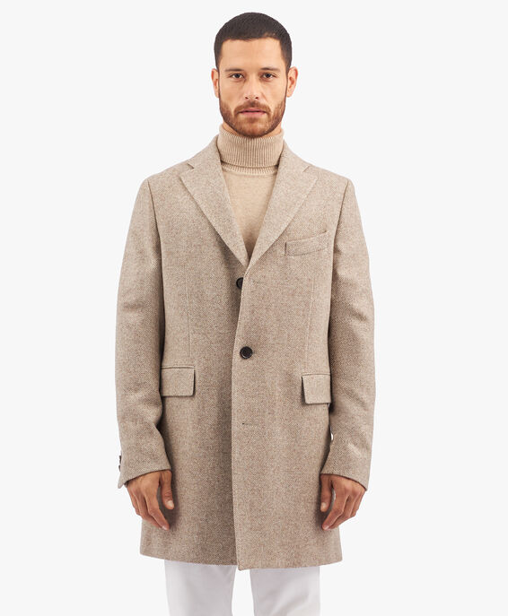 Brooks Brothers Abrigo de tweed de lana en espiga marrón claro Marrón claro DRCOA001WOPWO001LTBRF001