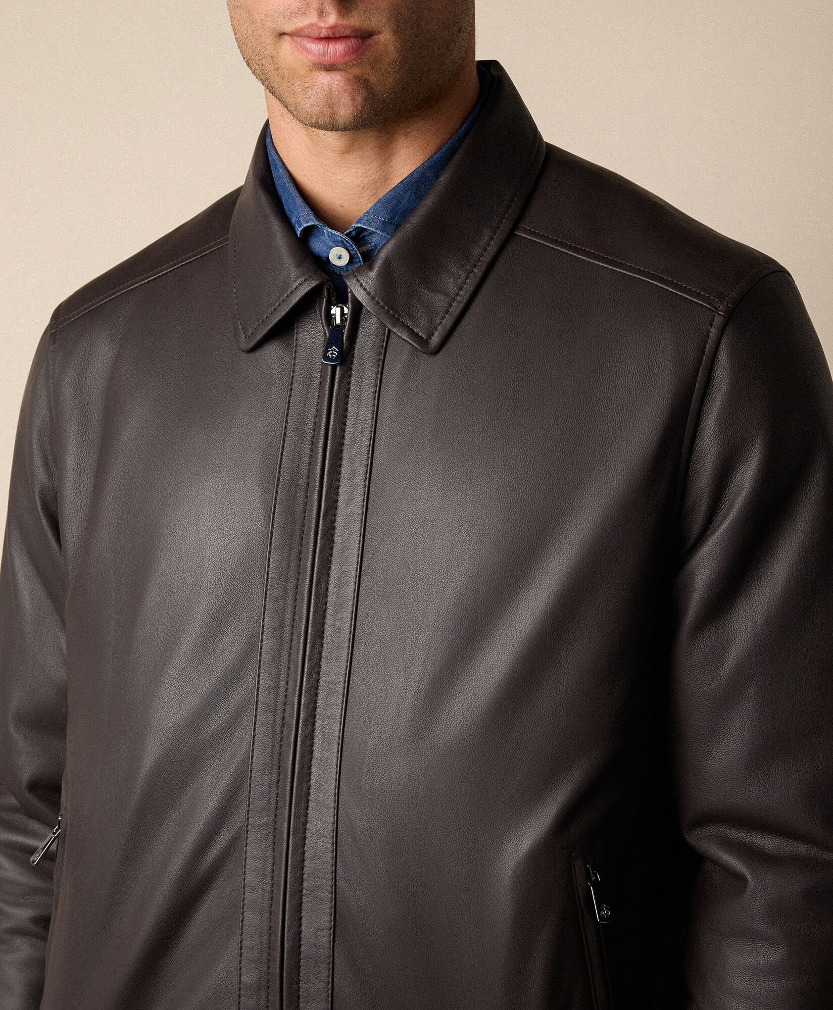 Brooks Brothers Leather Bomber Jacket Dark Brown COJKT020LTPLT002DKBWP001