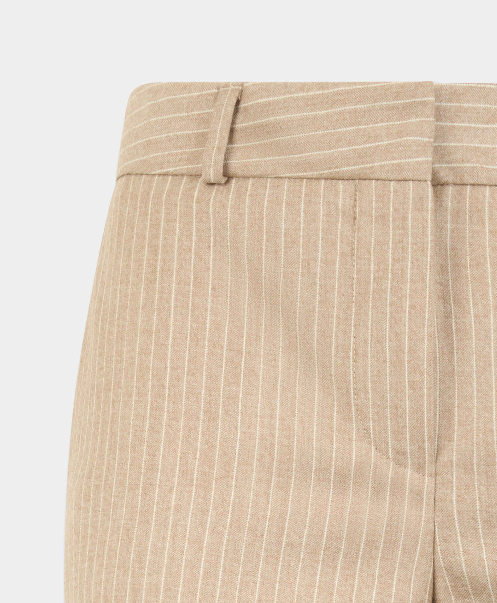Brooks Brothers Pantalon Cigarette en Laine Vierge à Rayures Fines Beige DTROU041WVPWV003BEIGF001