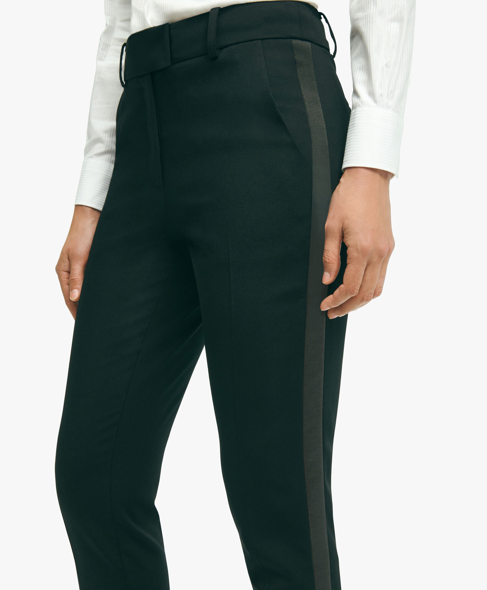 Womens black tuxedo pants with black stripe hotsell