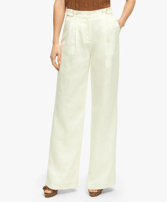 Brooks Brothers White Pleated Wide-Leg Linen Trousers Marshmallow 1000100685US100212525