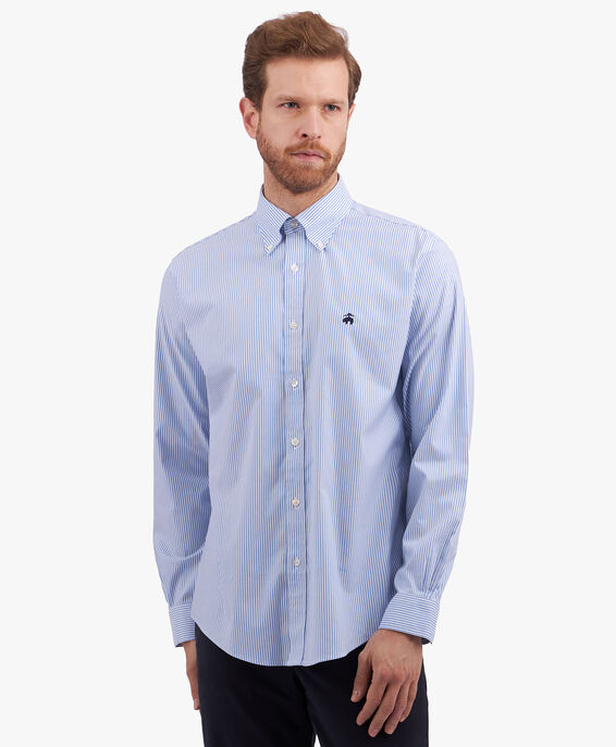 Brooks Brothers Blue and White Regular Fit Non-Iron Stretch Supima Cotton Casual Shirt with Button Down Collar Blue 1000095302US100199974