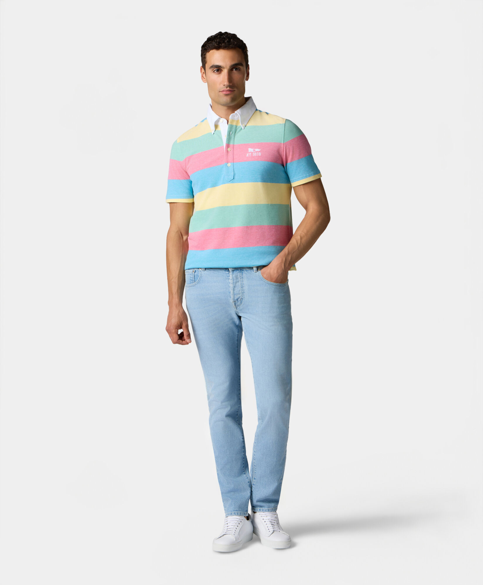 Brooks Brothers Striped Rugby Pique Polo Blue 1000103142US100217664