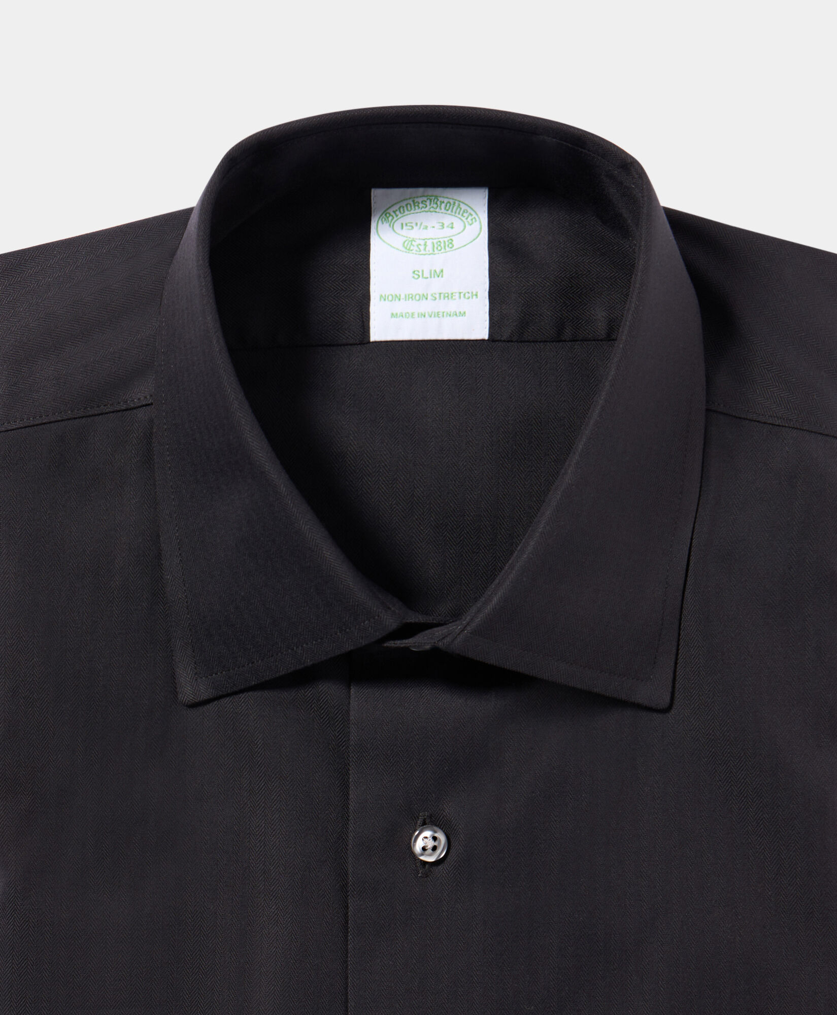 Brooks Brothers Camicia Slim Fit Supima a Spina di Pesce Non-Iron con Collo Ainsley Nero 1000105902US100224379