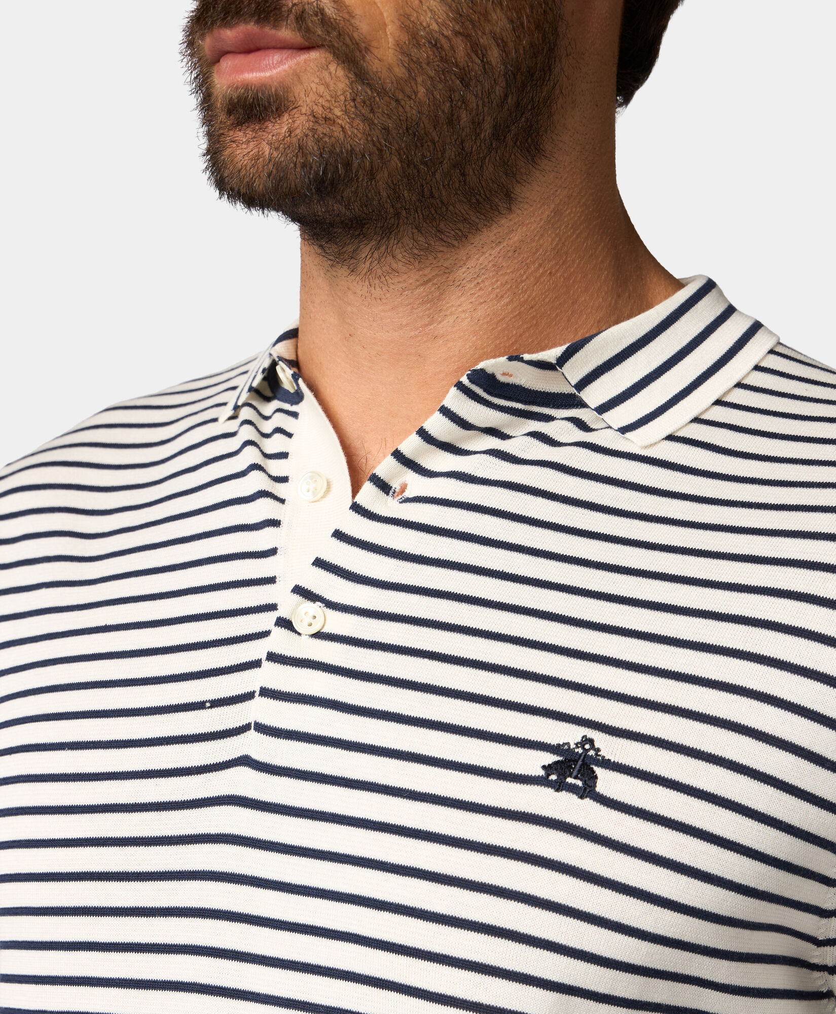 Brooks Brothers Striped Cotton-Silk-Linen Knit Polo White KNPOL014COBSE001WHITF001