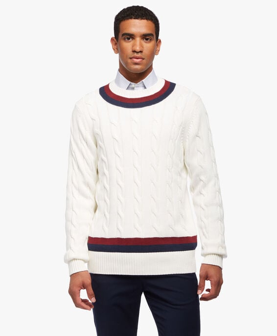Brooks Brothers Tennis-Pullover Zopfmuster Supima-Baumwolle Weiß 1000093770US100196146